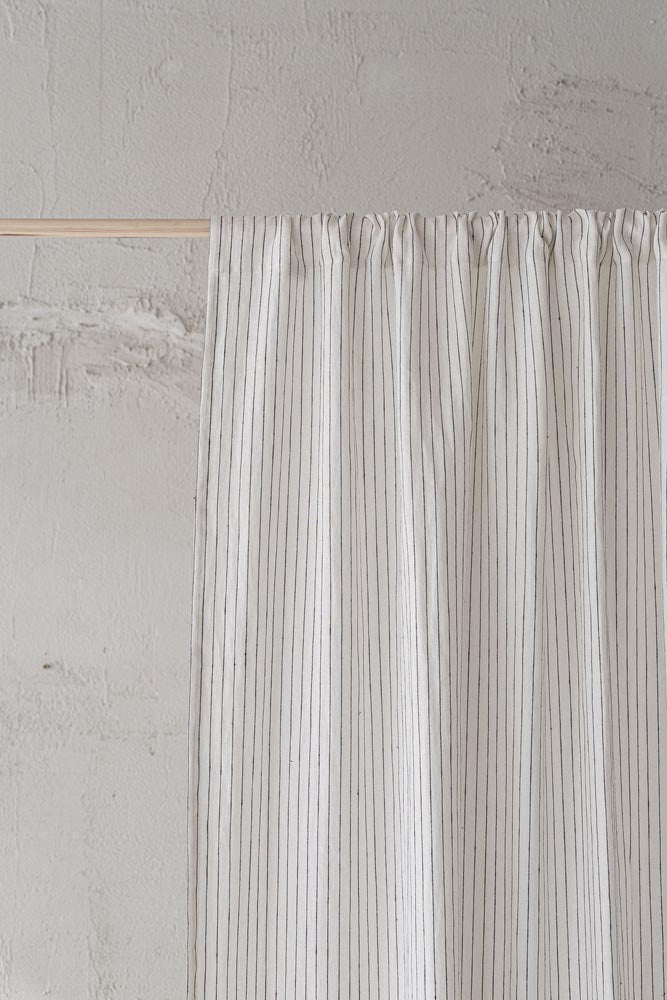 White linen curtain with black stripes