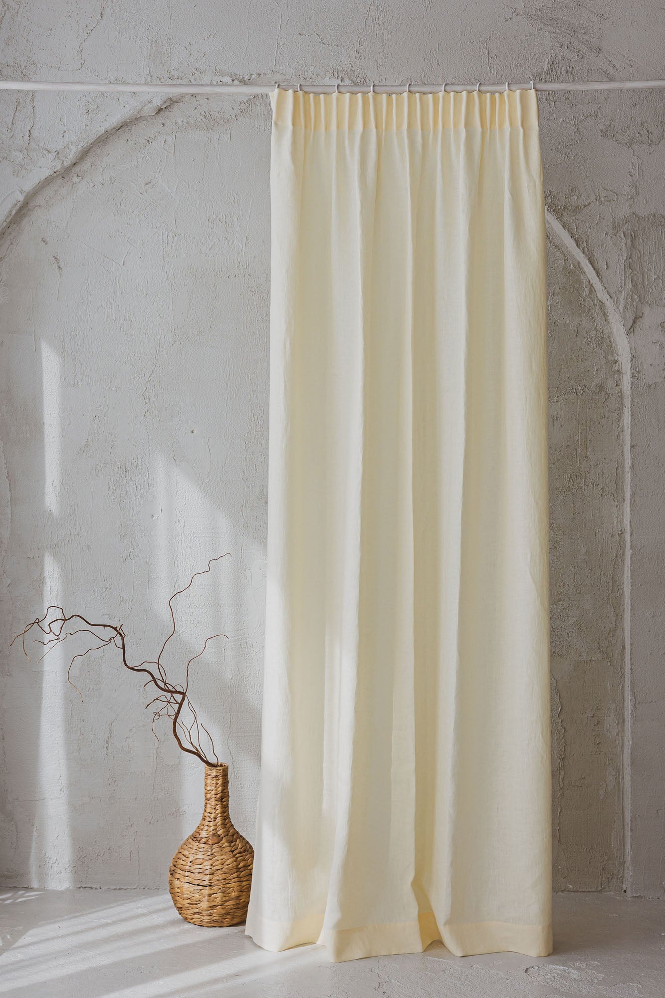 Pencil pleat linen curtain in vanilla yellow