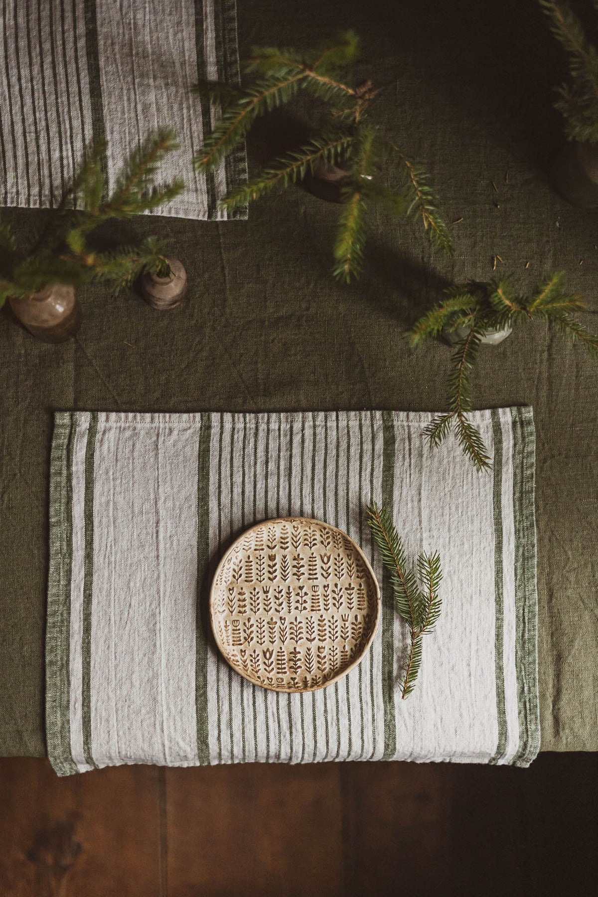 French style linen placemats with green stripes