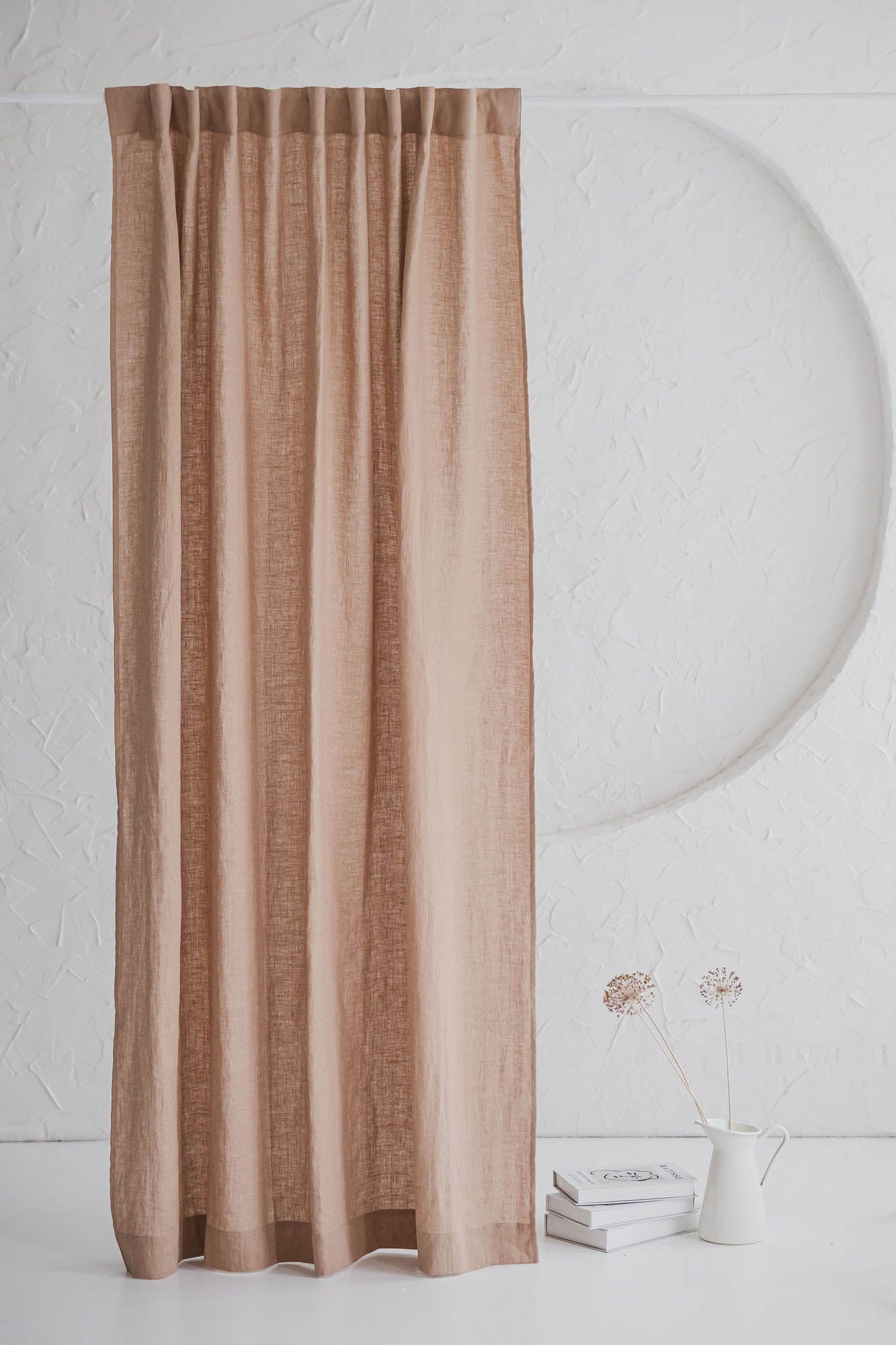 Misty rose sheer linen curtain with multifunctional heading tape