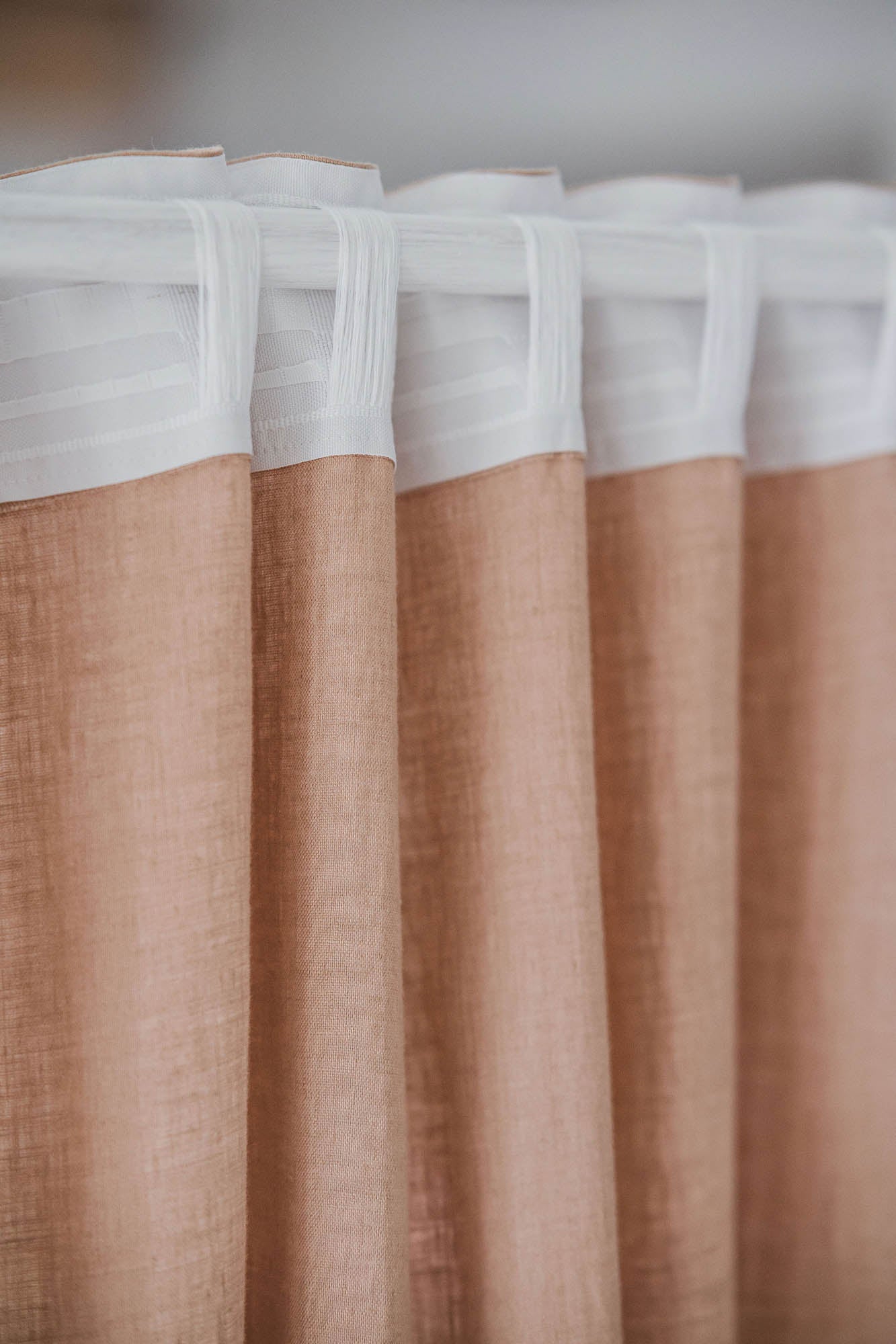 Misty rose sheer linen curtain with multifunctional heading tape