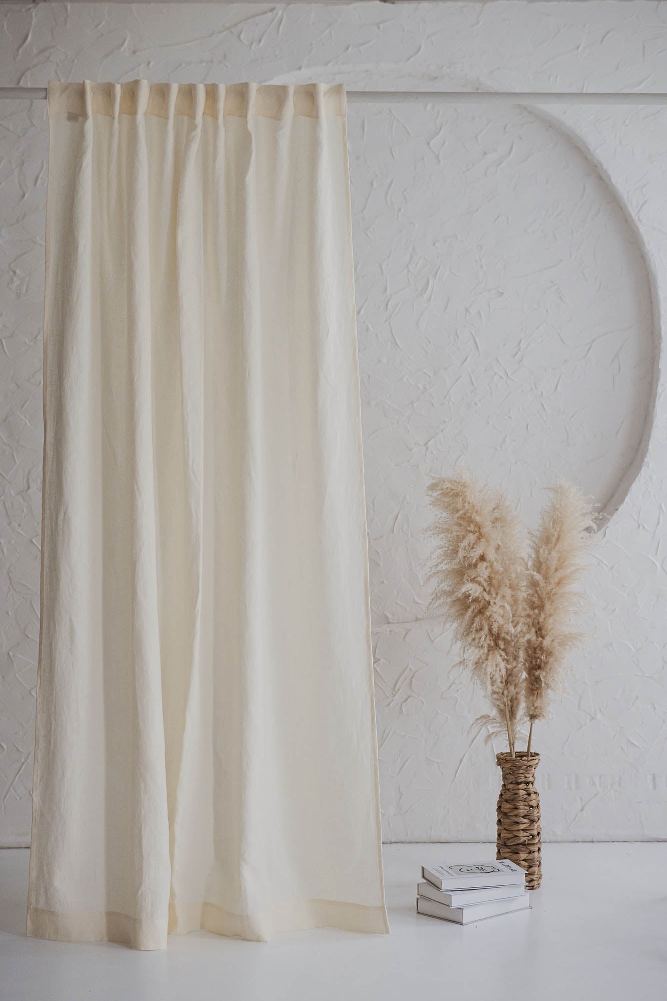 Cream linen curtain with multifunctional heading tape