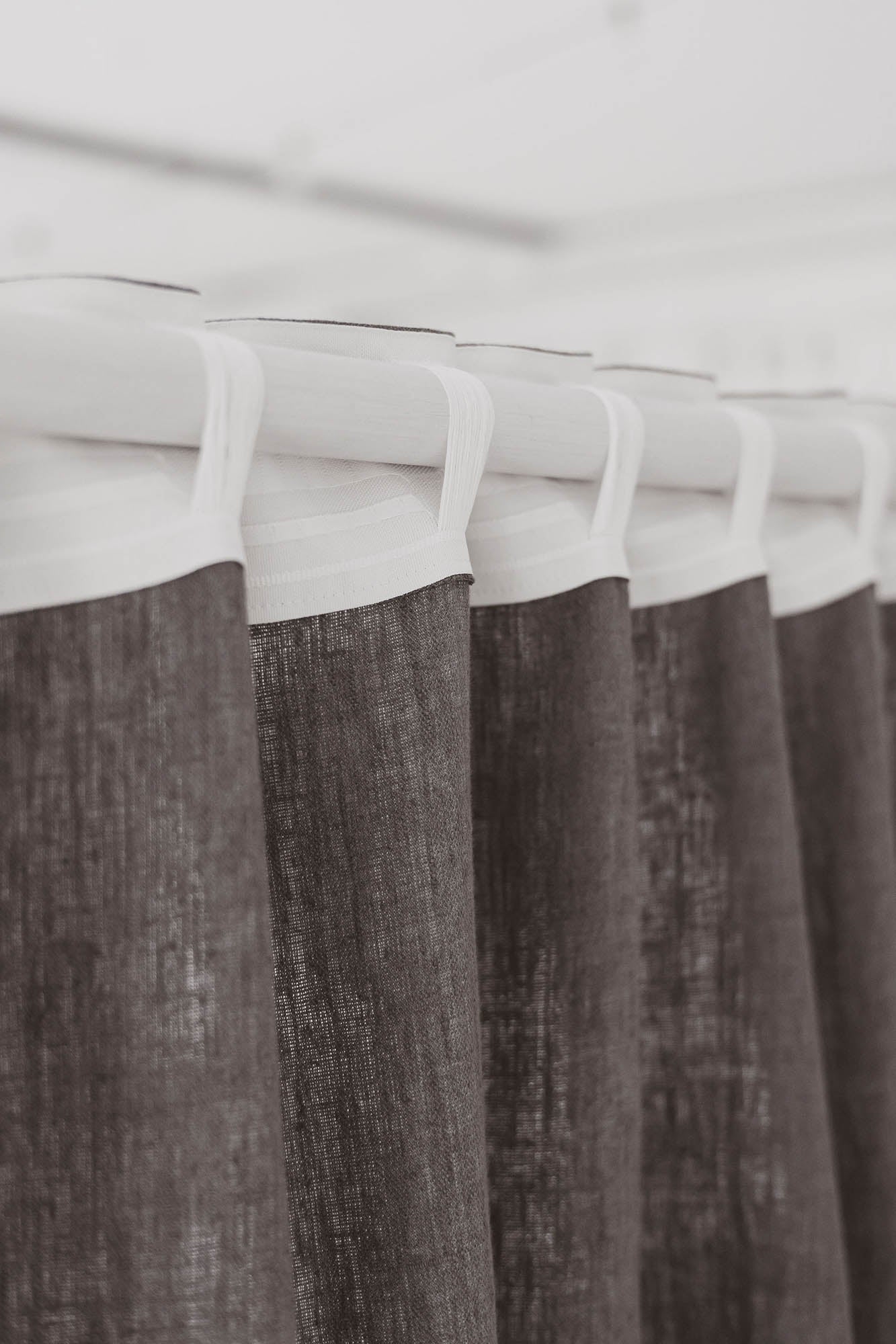 Heavyweight charcoal gray linen curtain with multifunctional heading tape