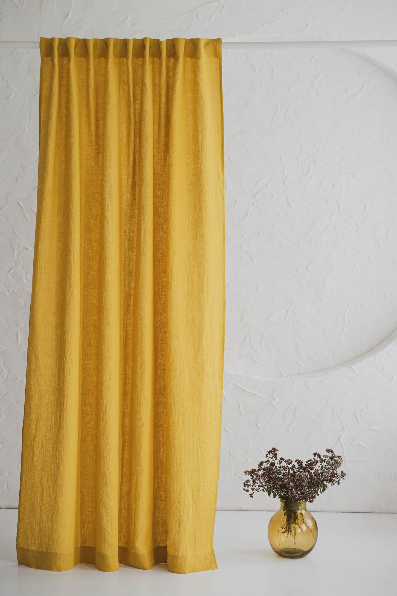 Mimosa yellow linen curtain with multifunctional heading tape