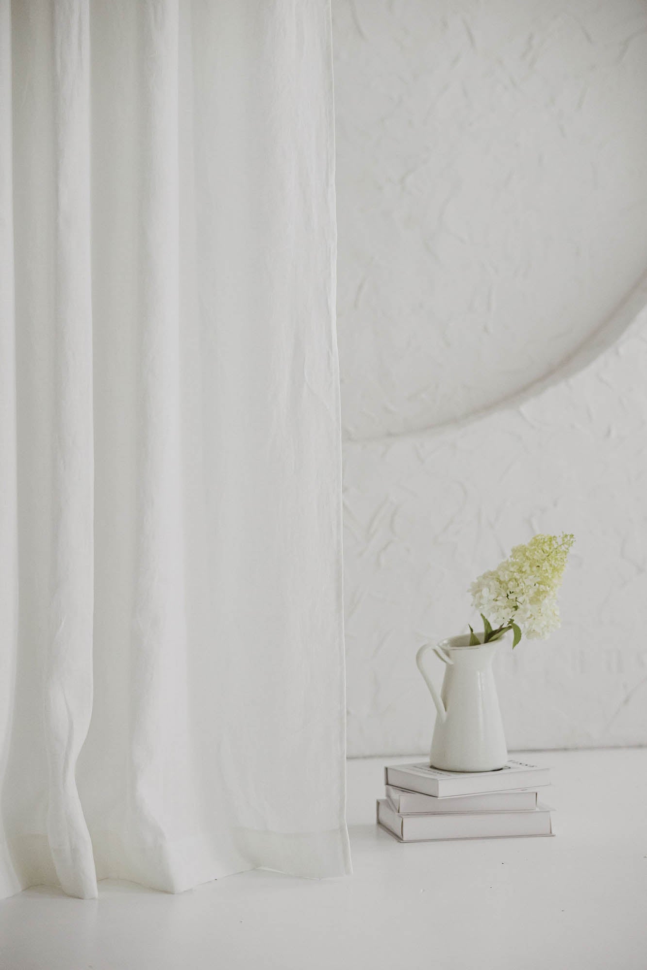 Off white linen curtain with multifunctional heading tape