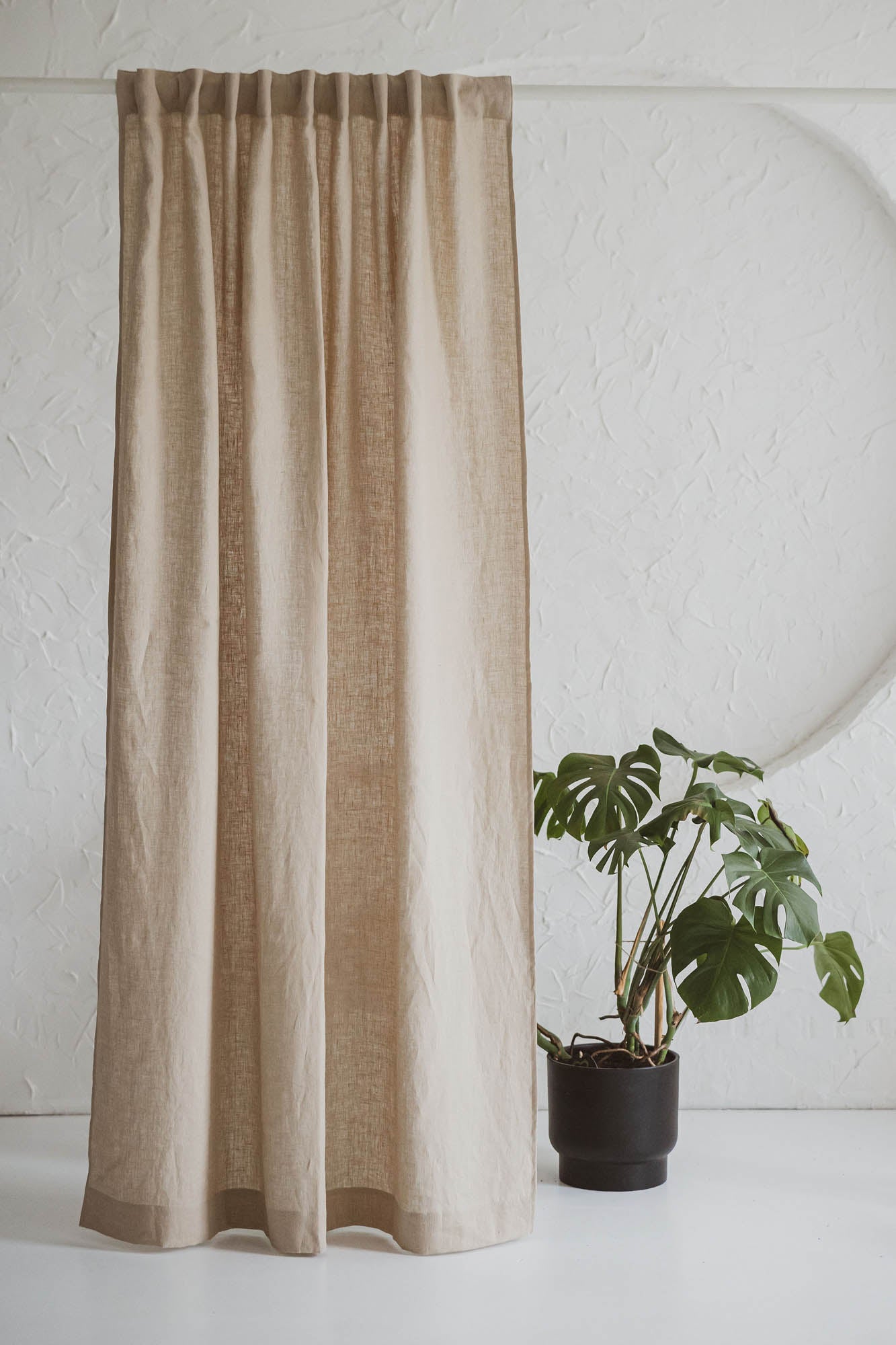 Sand linen curtain with multifunctional heading tape