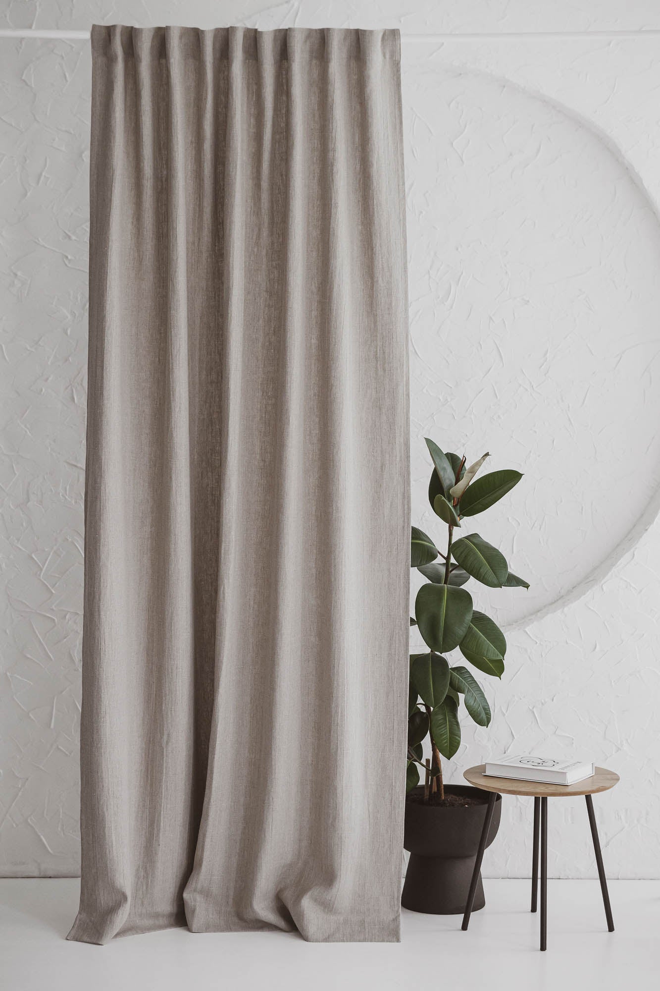 Heavyweight natural linen curtain with multifunctional heading tape
