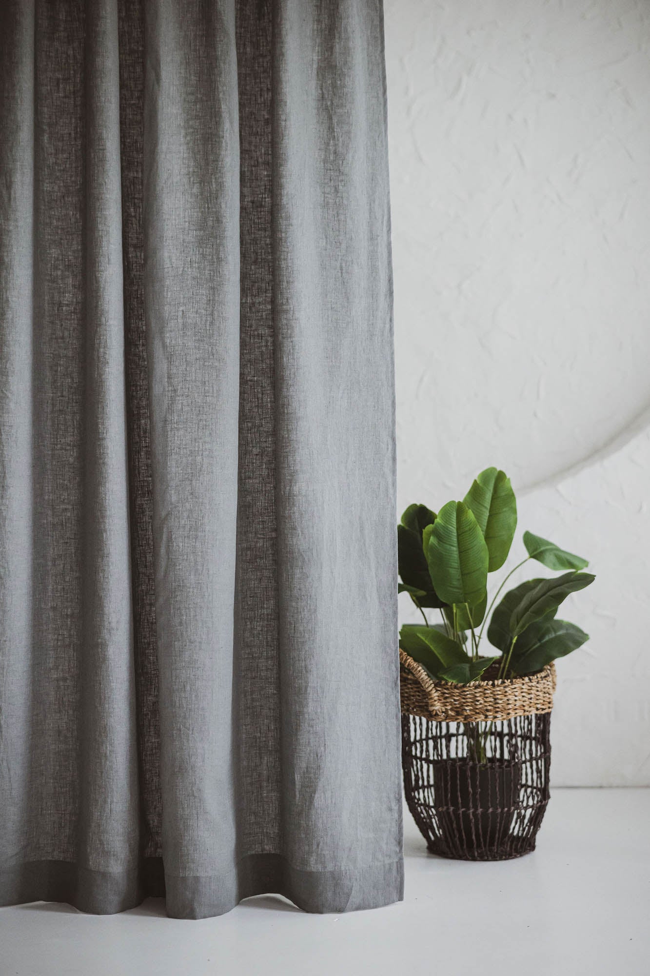 Grey linen curtain with multifunctional heading tape