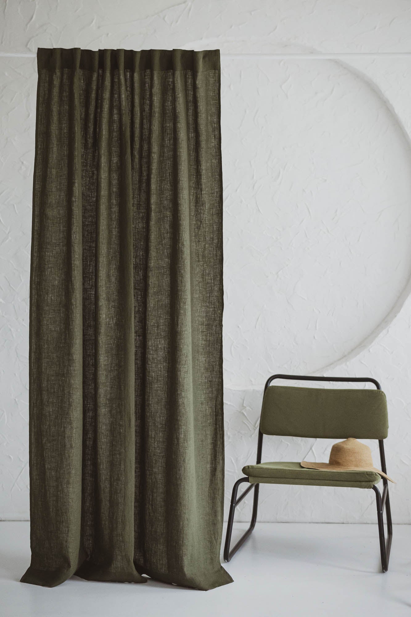 Forest green linen curtain with multifunctional heading tape