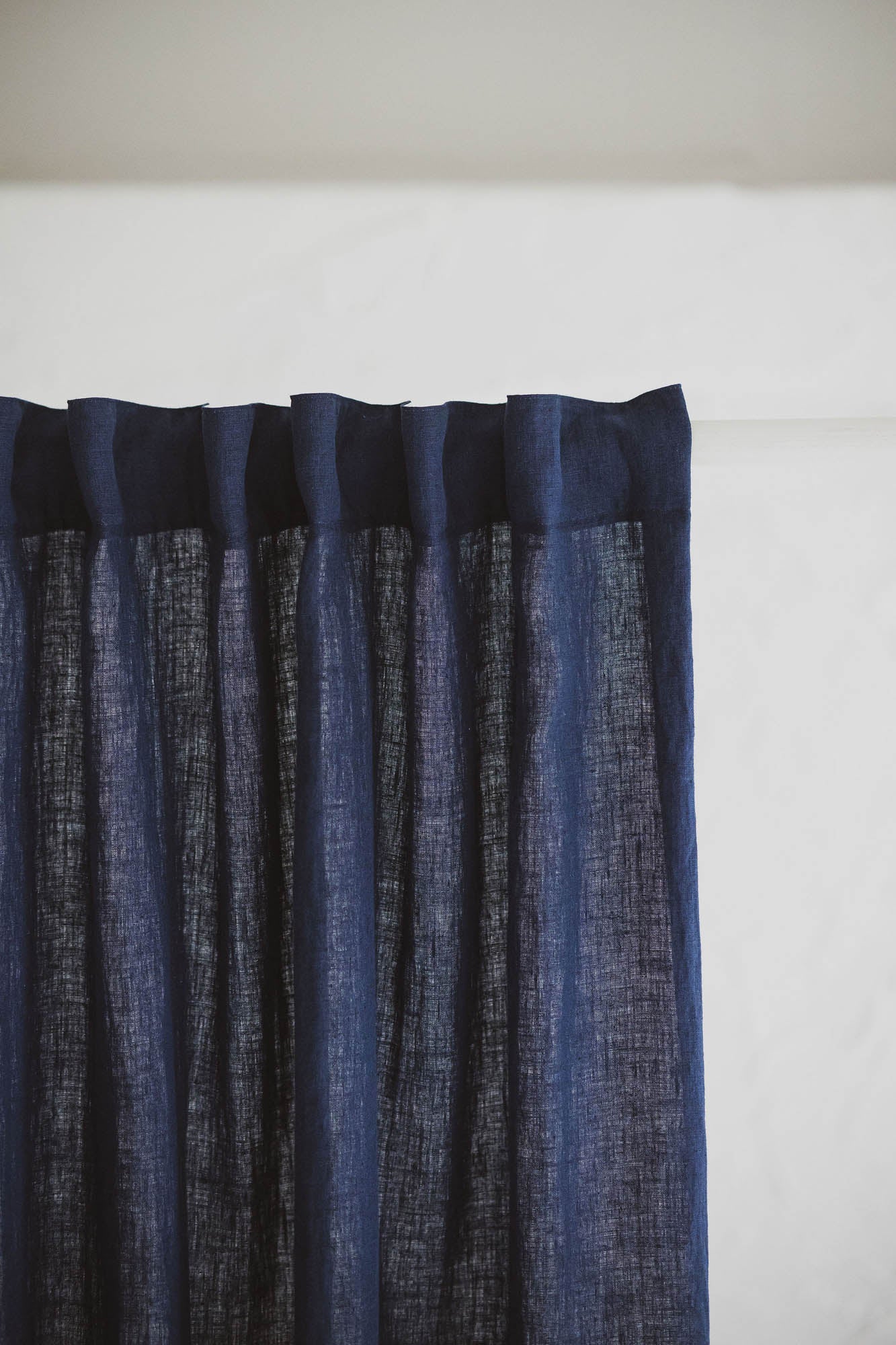 Midnight blue linen curtain with multifunctional heading tape