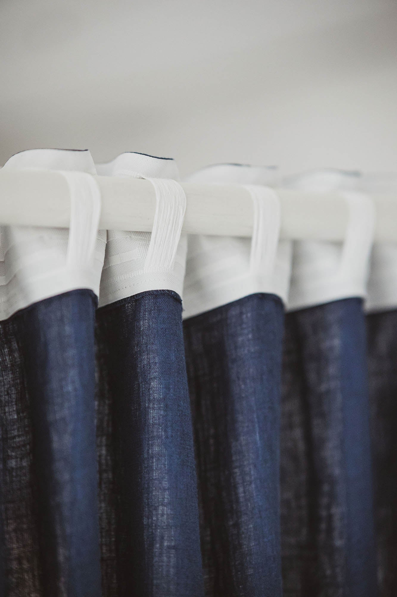 Midnight blue linen curtain with multifunctional heading tape