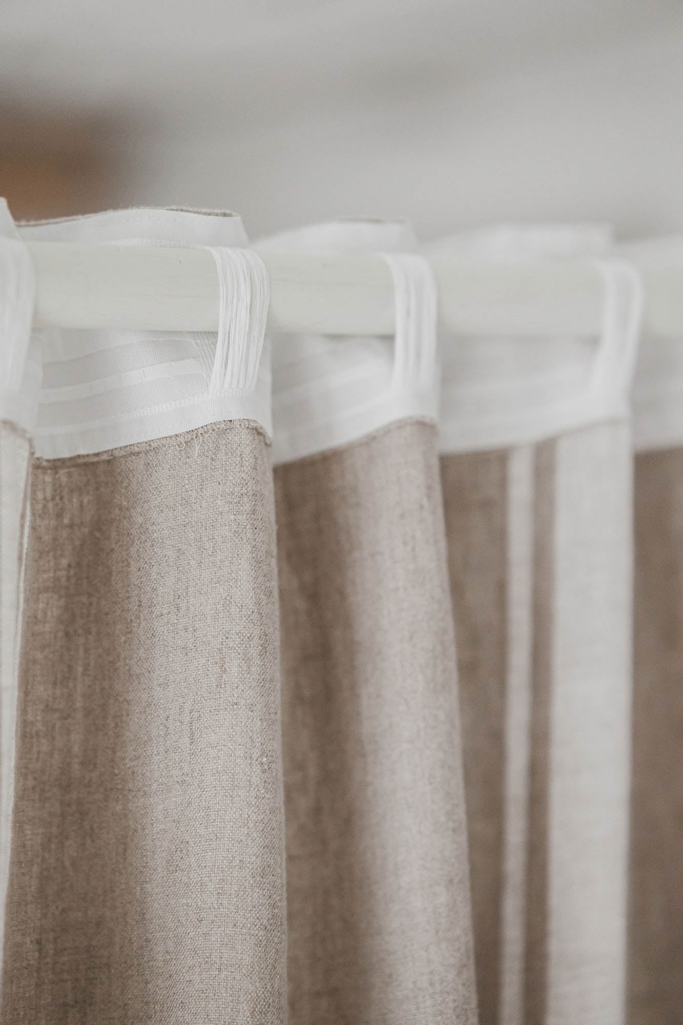 French style linen curtain with natural stripes and multifunctional heading tape