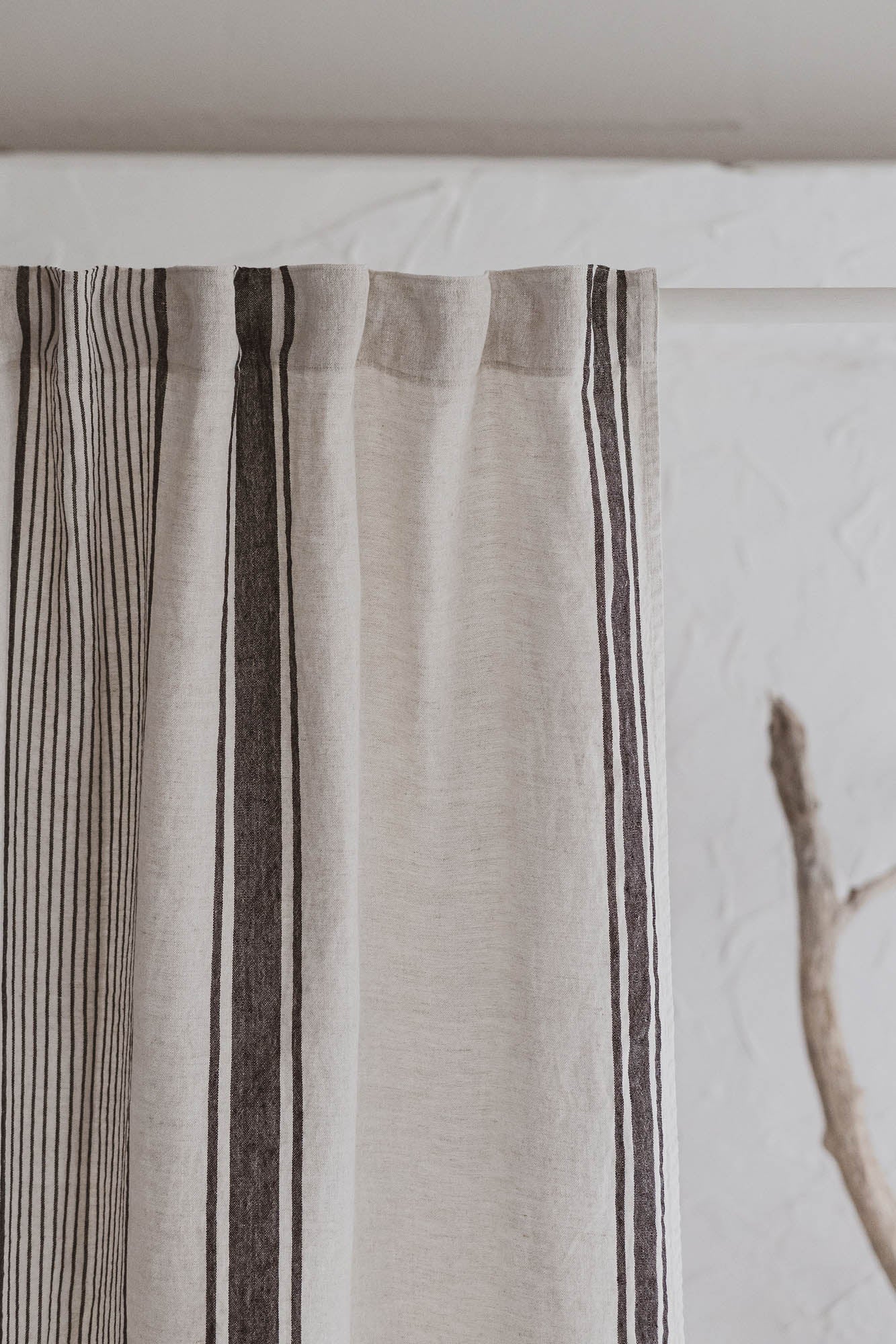 French style linen curtain with black stripes and multifunctional heading tape