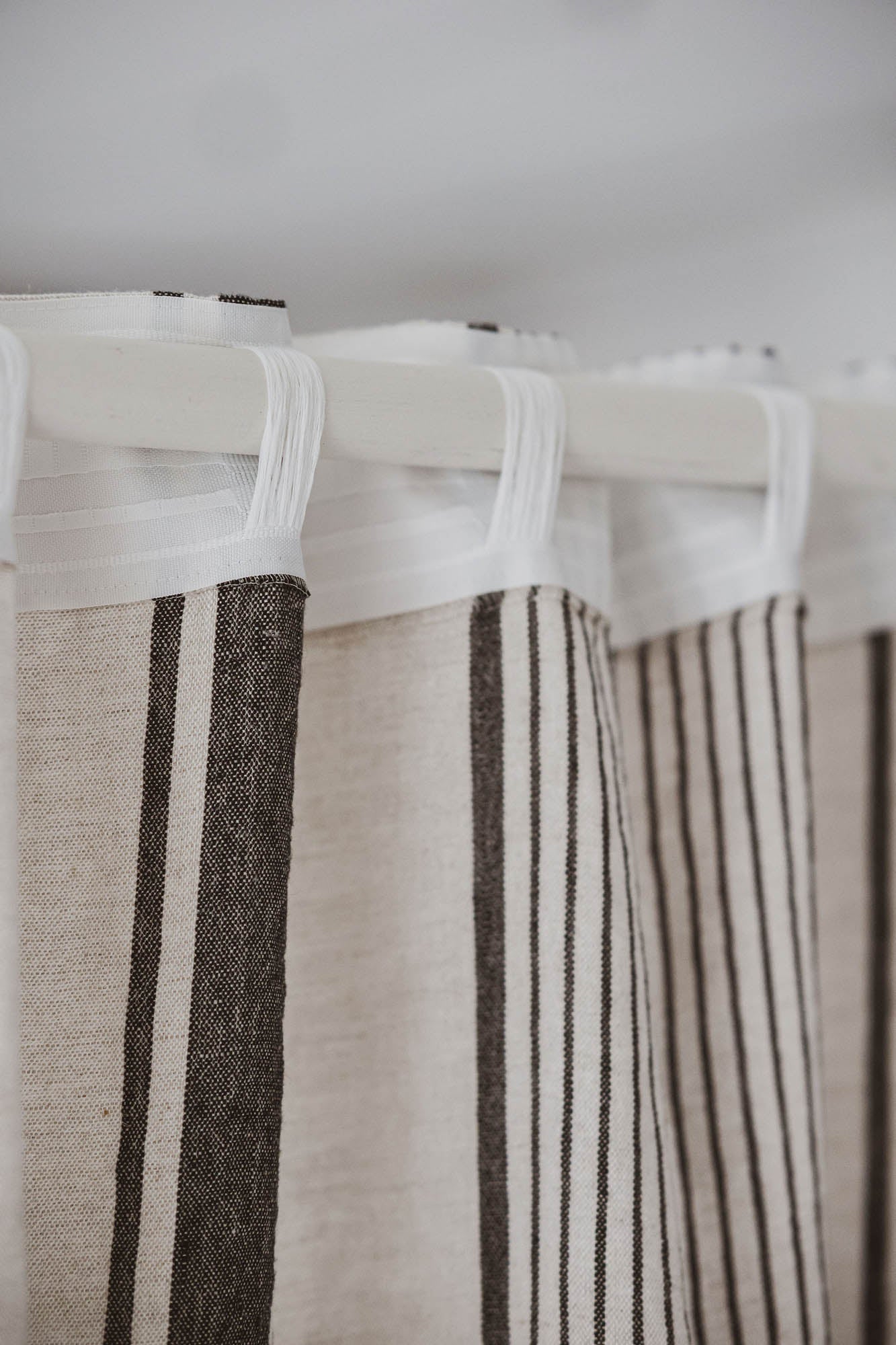 French style linen curtain with black stripes and multifunctional heading tape