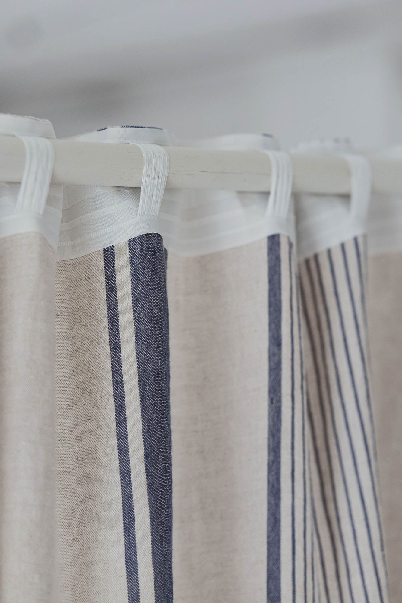 French style linen curtain with blue stripes and multifunctional heading tape