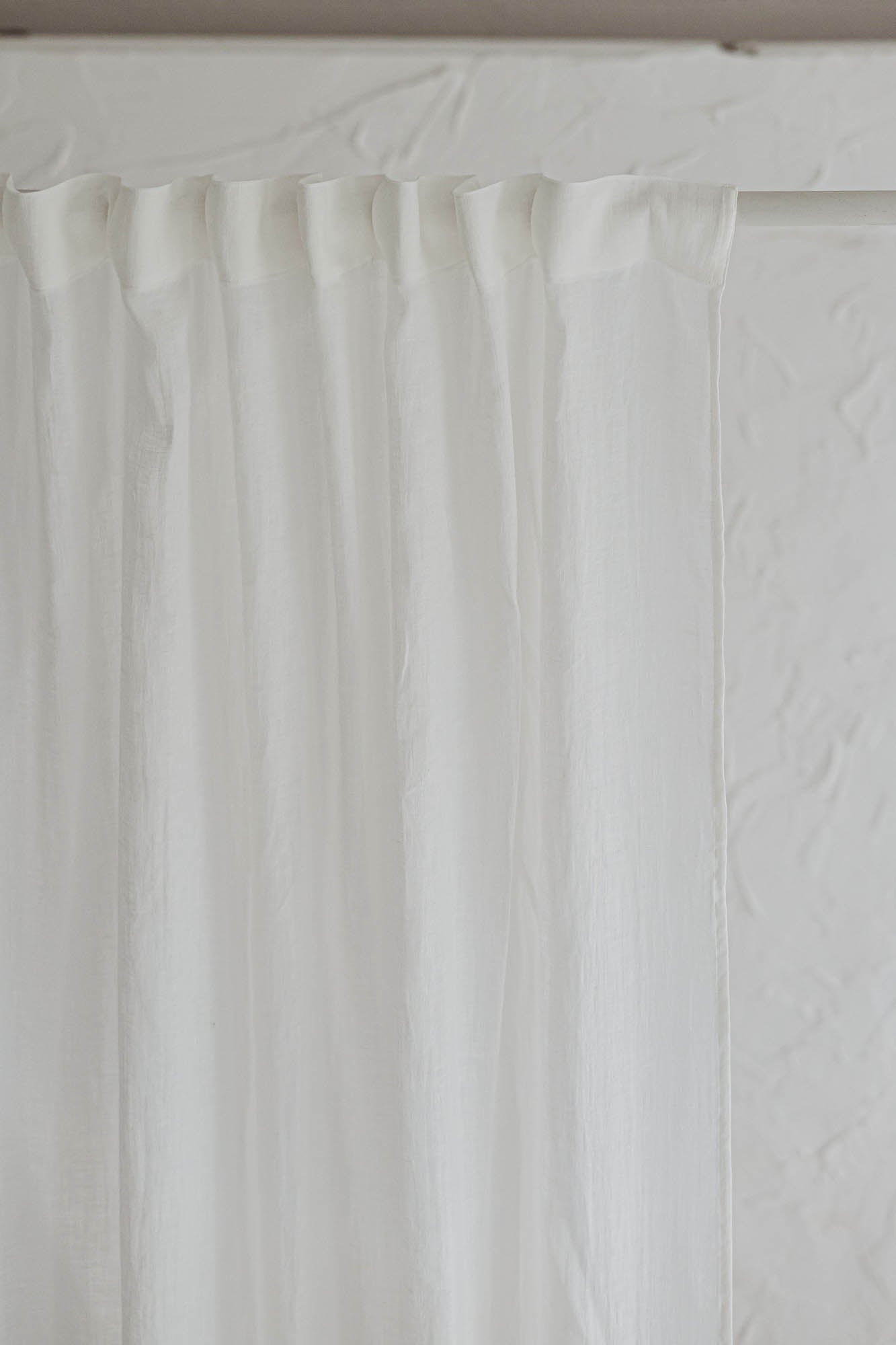 Off white sheer linen curtain with multifunctional heading tape