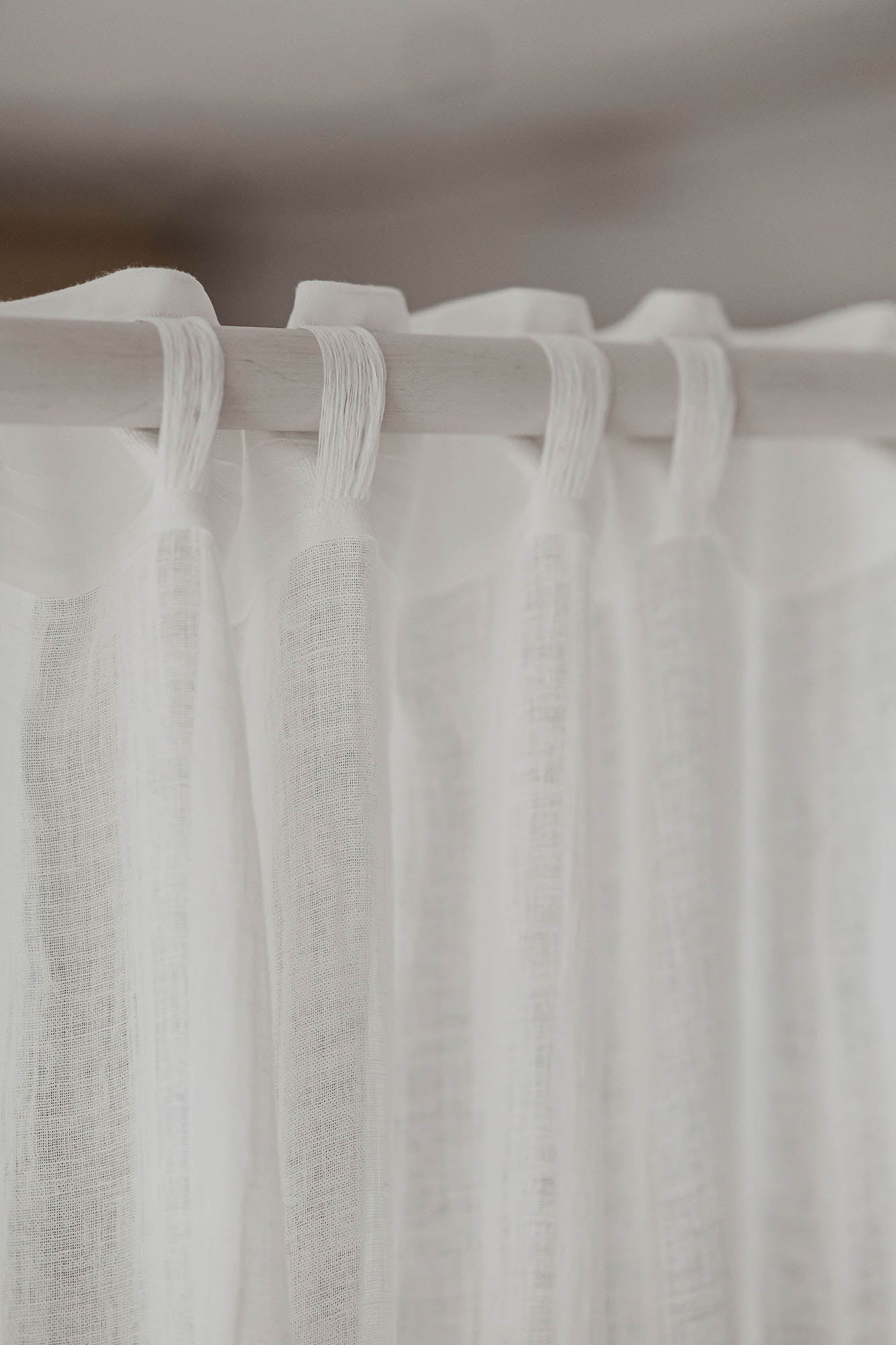 Off white sheer linen curtain with multifunctional heading tape
