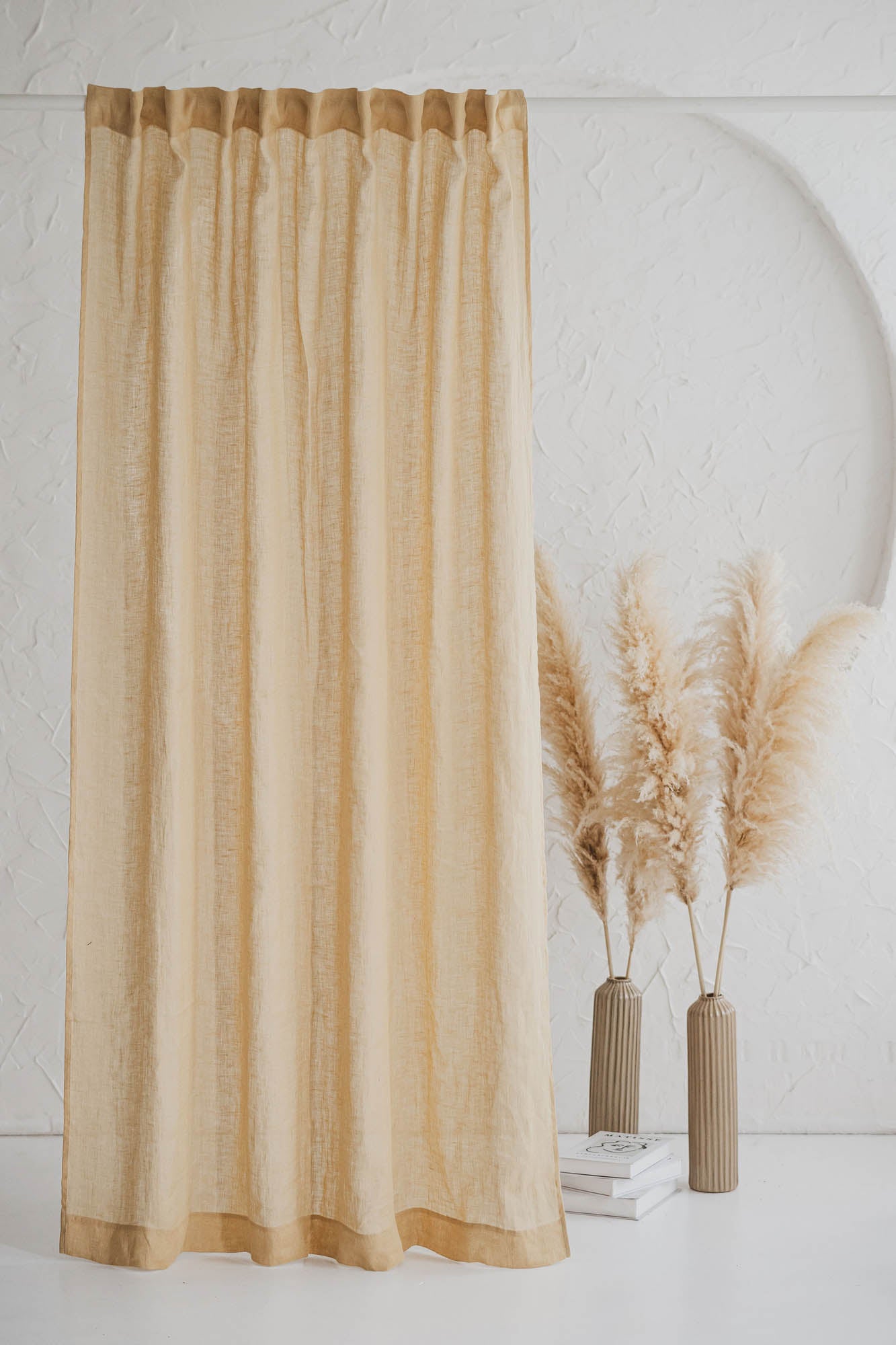 Wheat sheer linen curtain with multifunctional heading tape