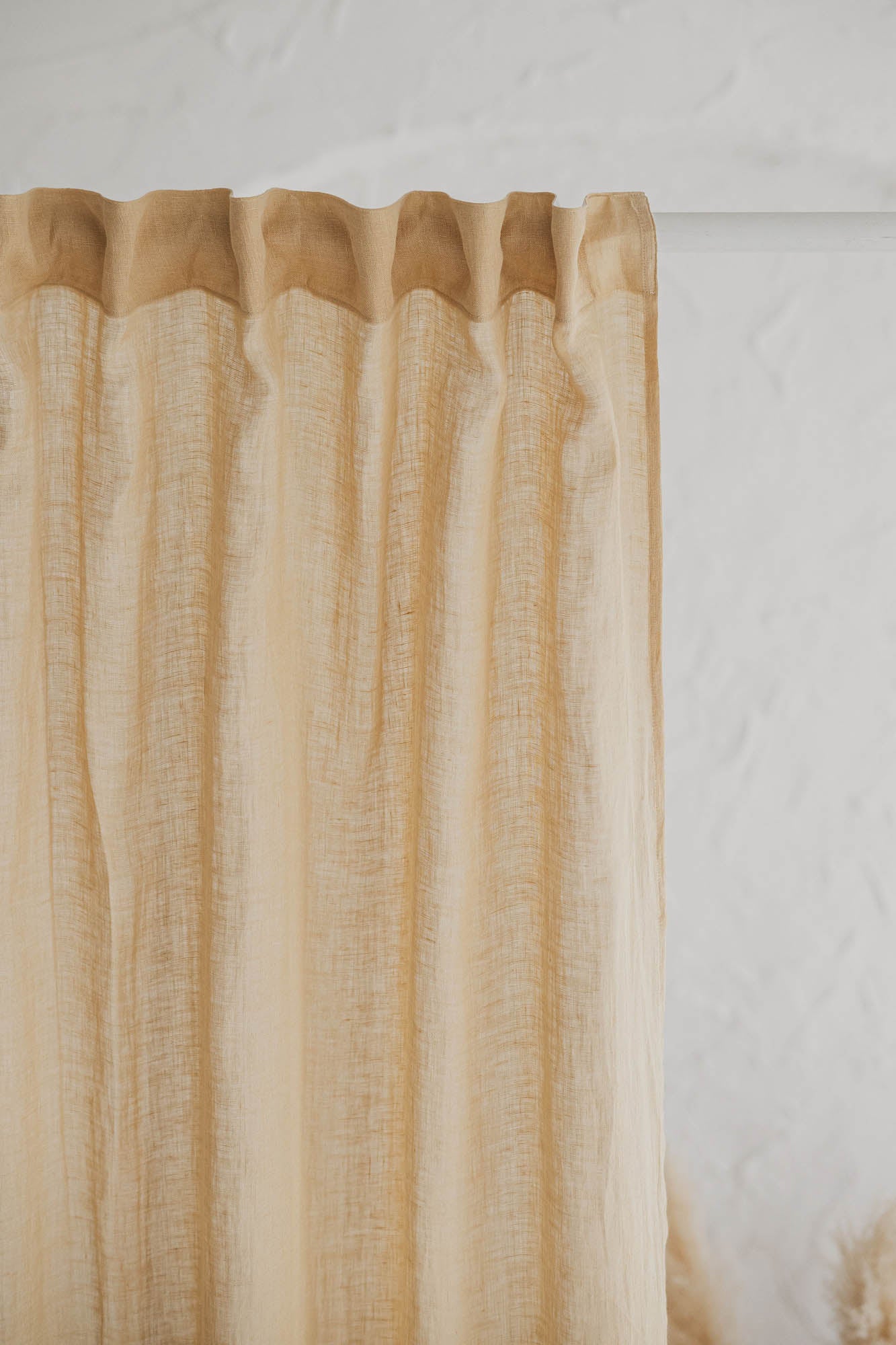 Wheat sheer linen curtain with multifunctional heading tape