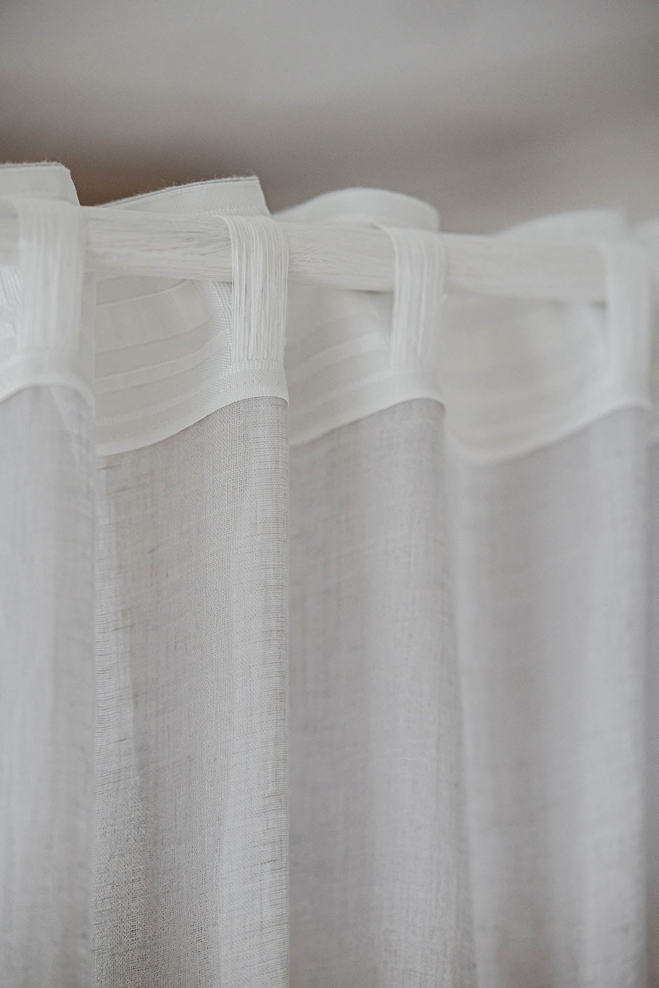 Rainy day sheer linen curtain with multifunctional heading tape