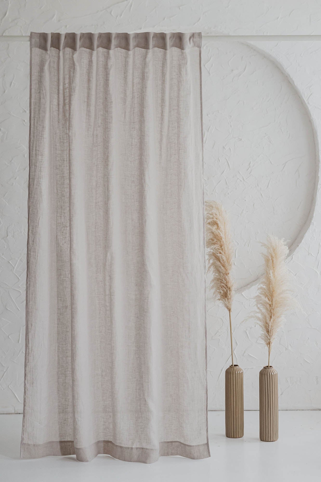 White sand sheer linen curtain with multifunctional heading tape