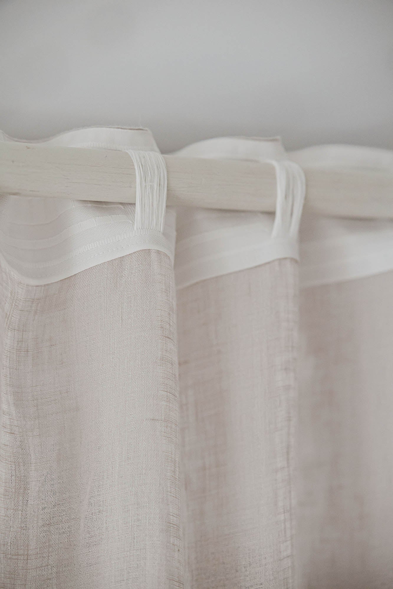 White sand sheer linen curtain with multifunctional heading tape