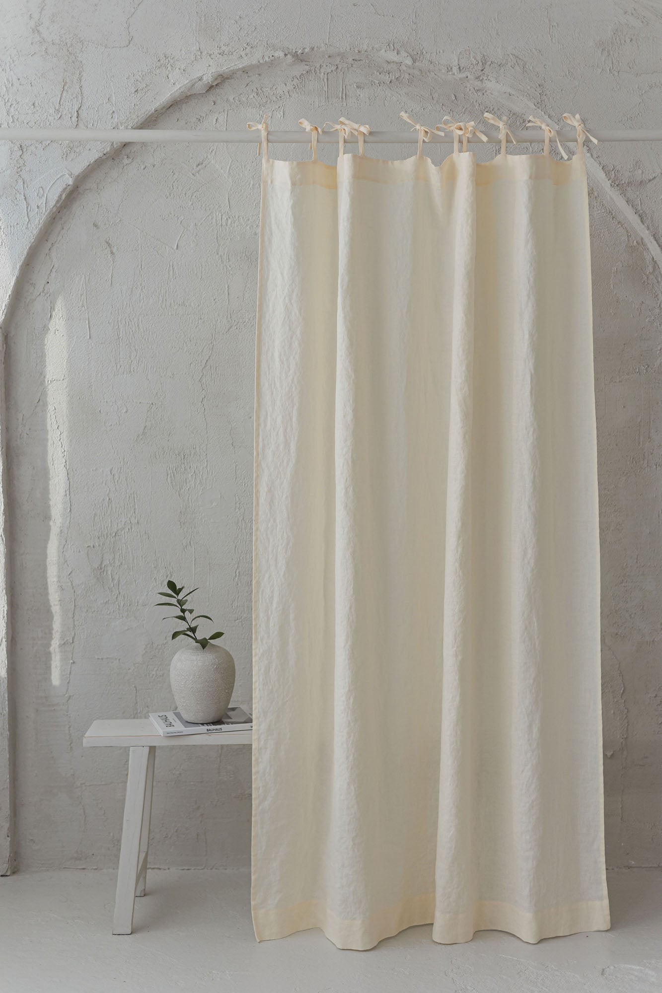 Tie top cream linen curtain