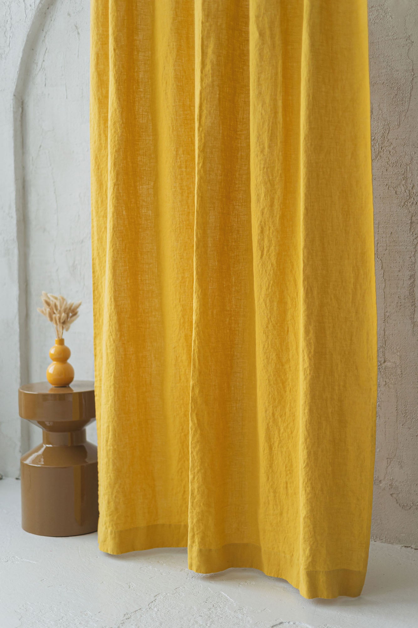 Tie top mimosa yellow linen curtain