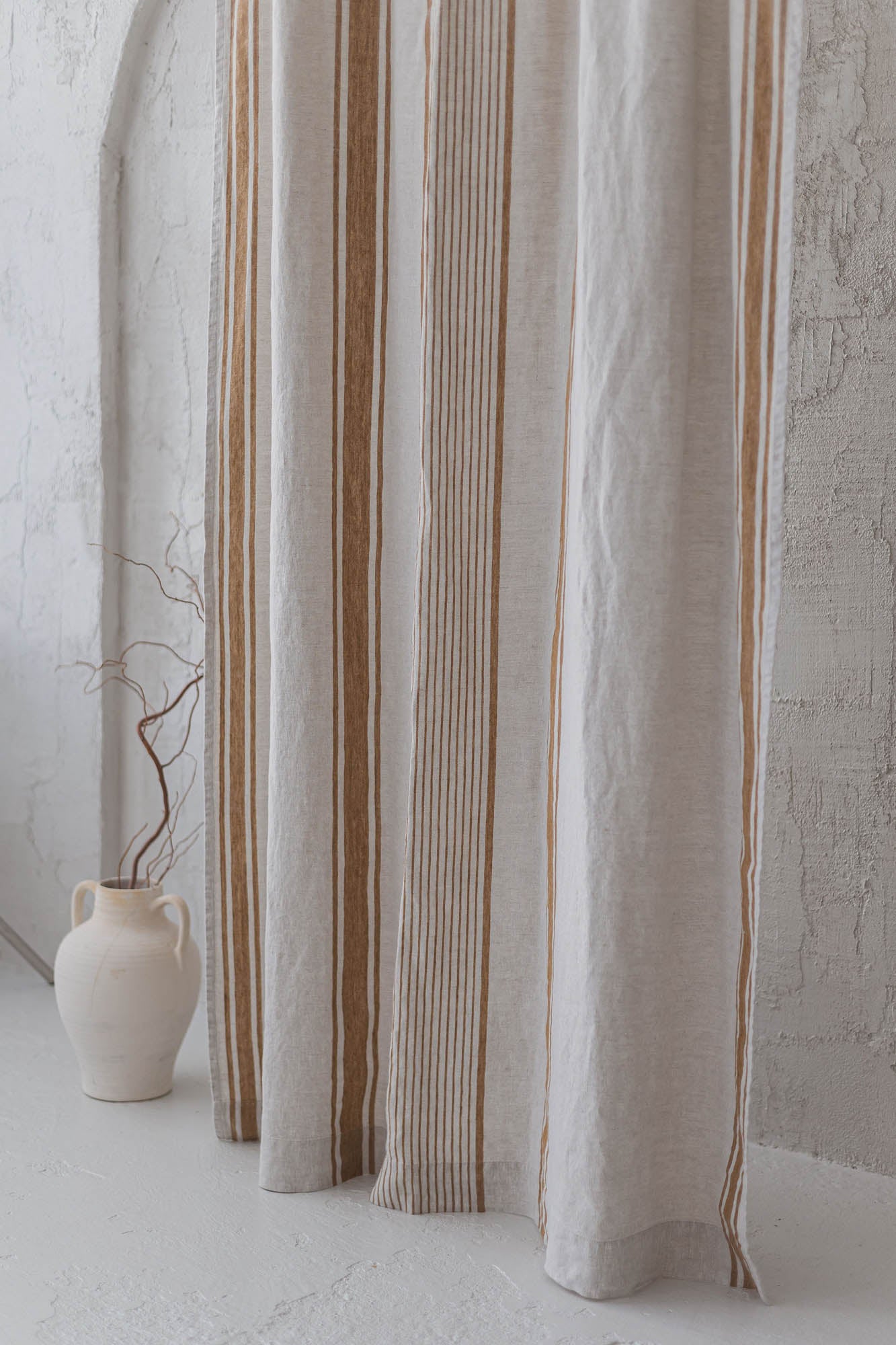 French style linen curtain with golden stripes