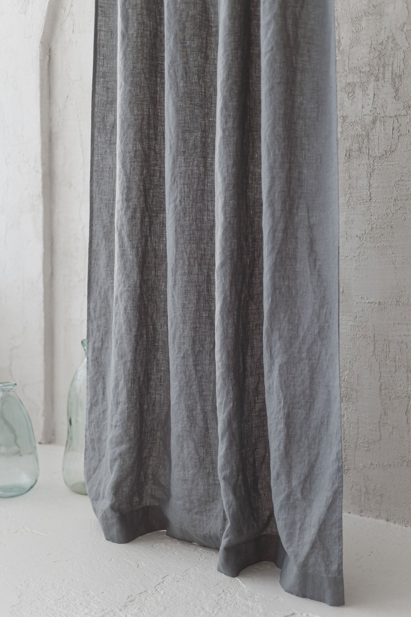 Tie top grey linen curtain