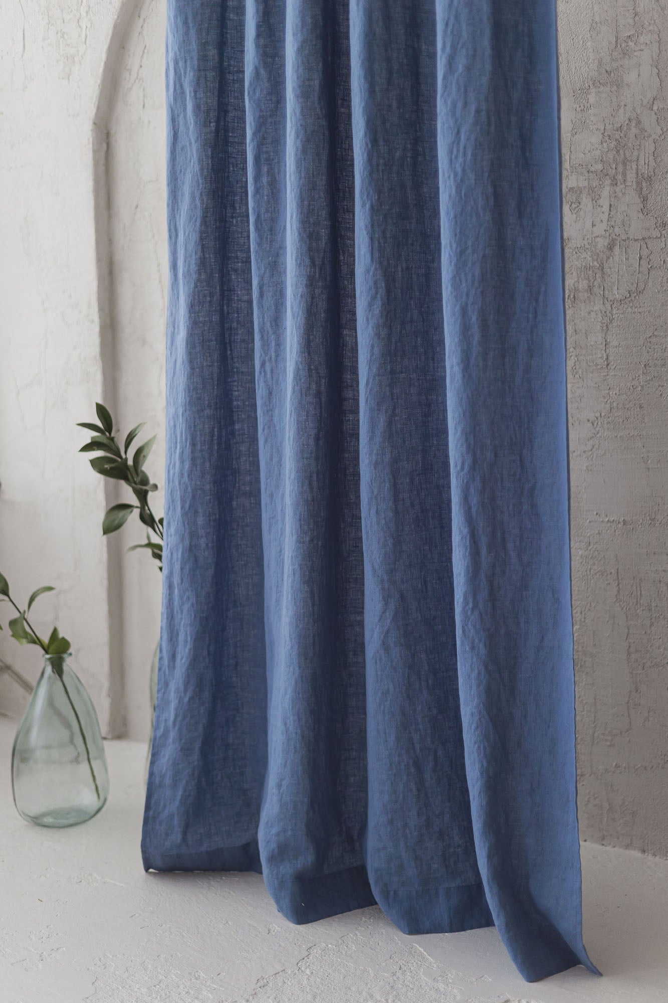 Tie top denim blue linen curtain