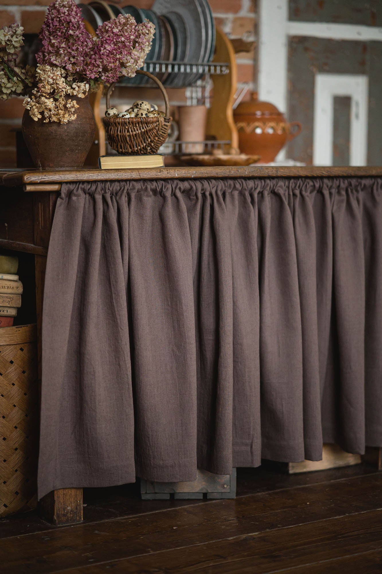 Cocoa linen cabinet curtain