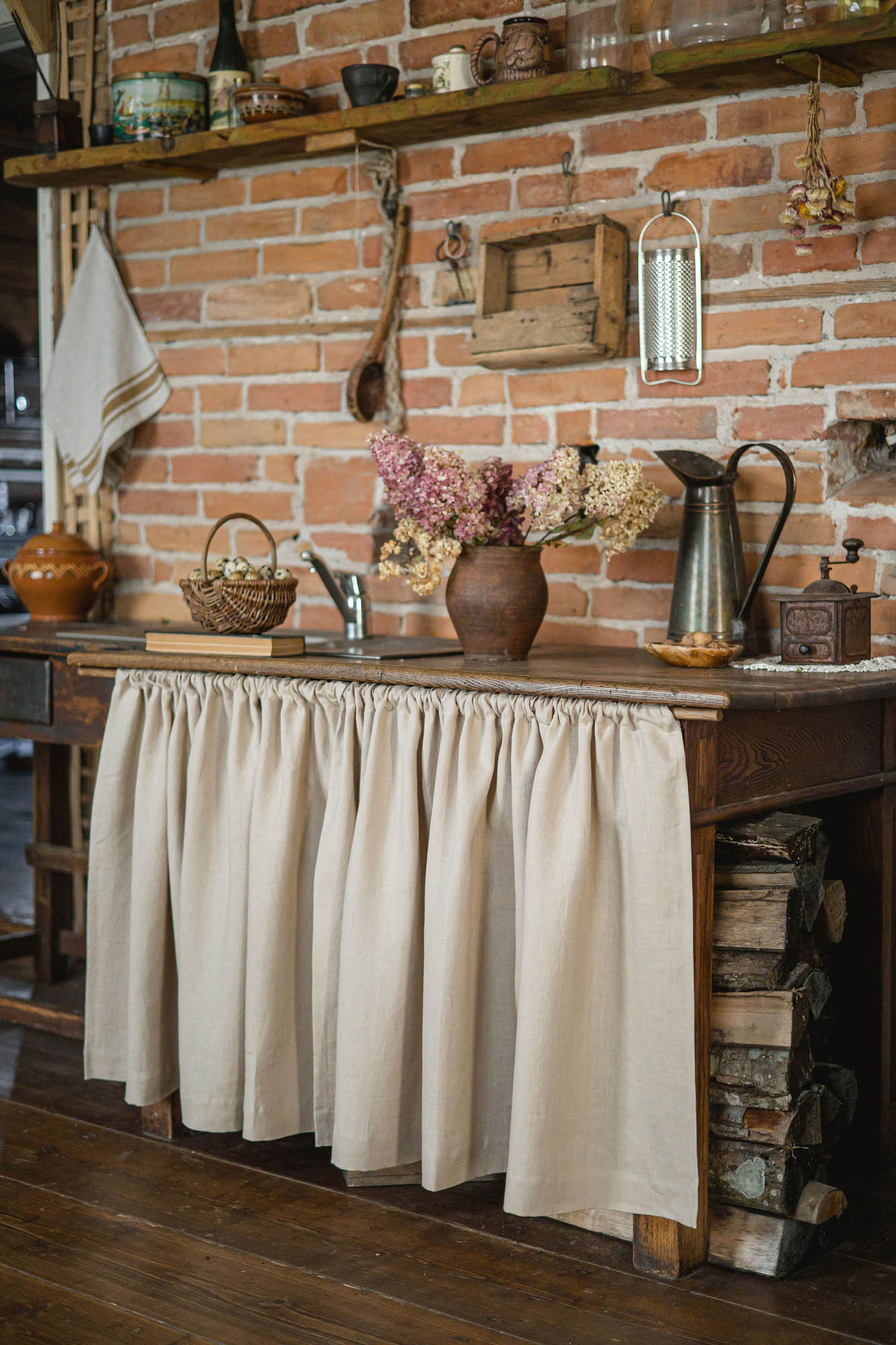 Sand linen cabinet curtain