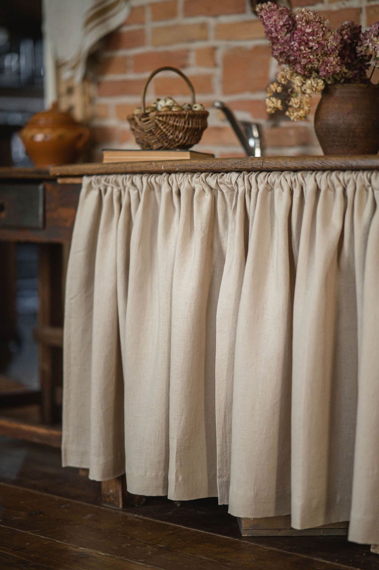 Sand linen cabinet curtain