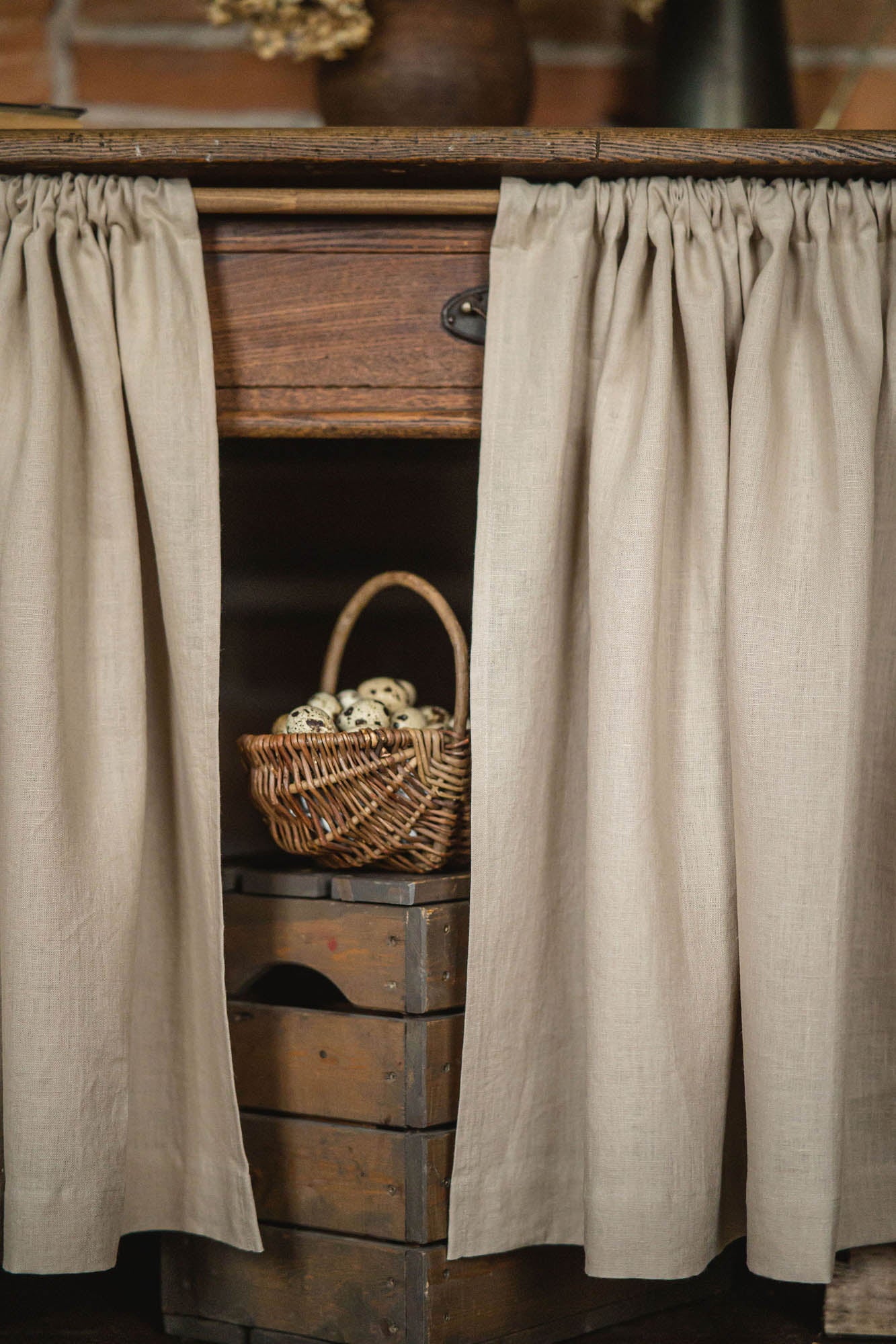 Sand linen cabinet curtain