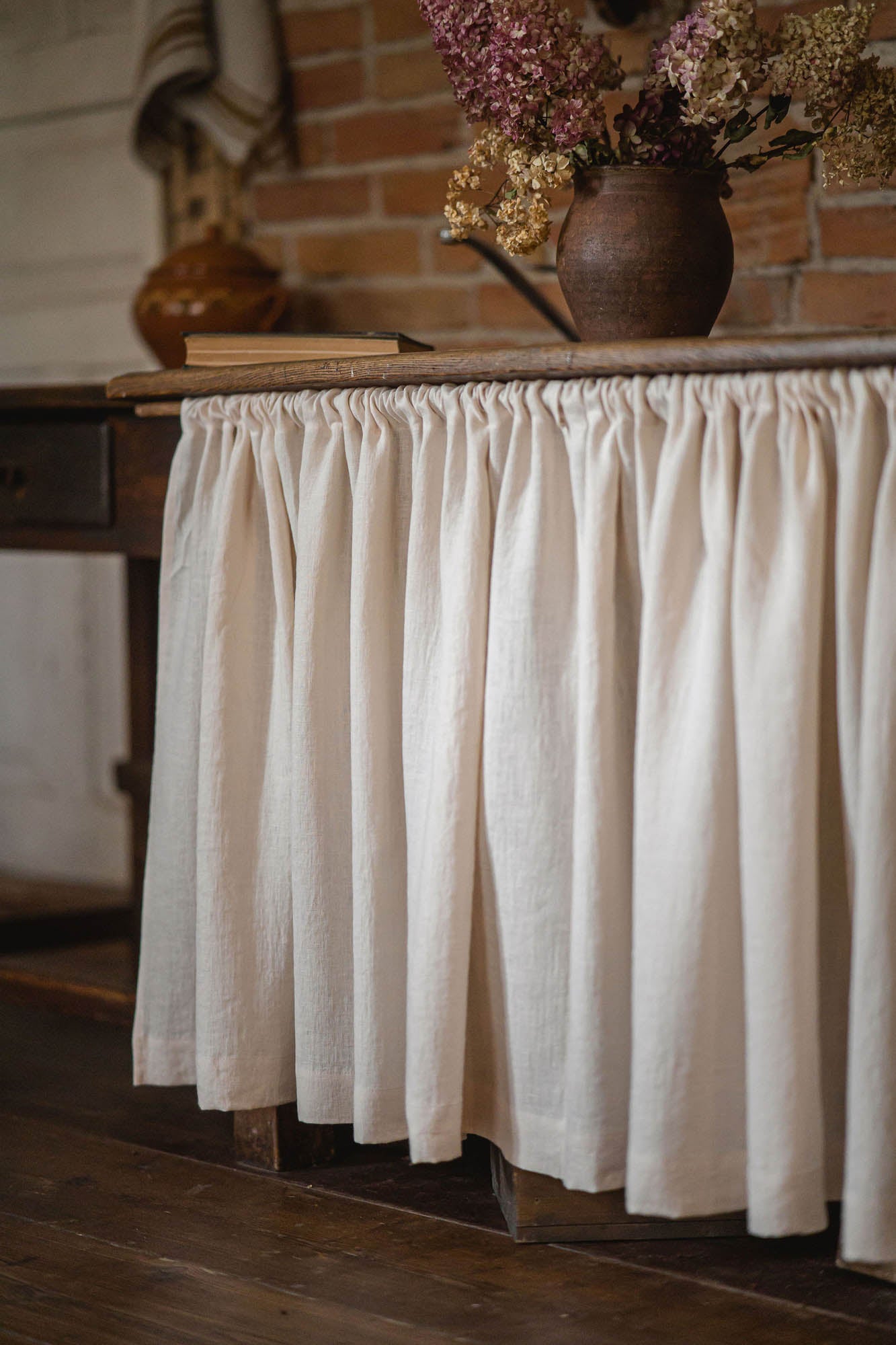 Light cream linen cabinet curtain