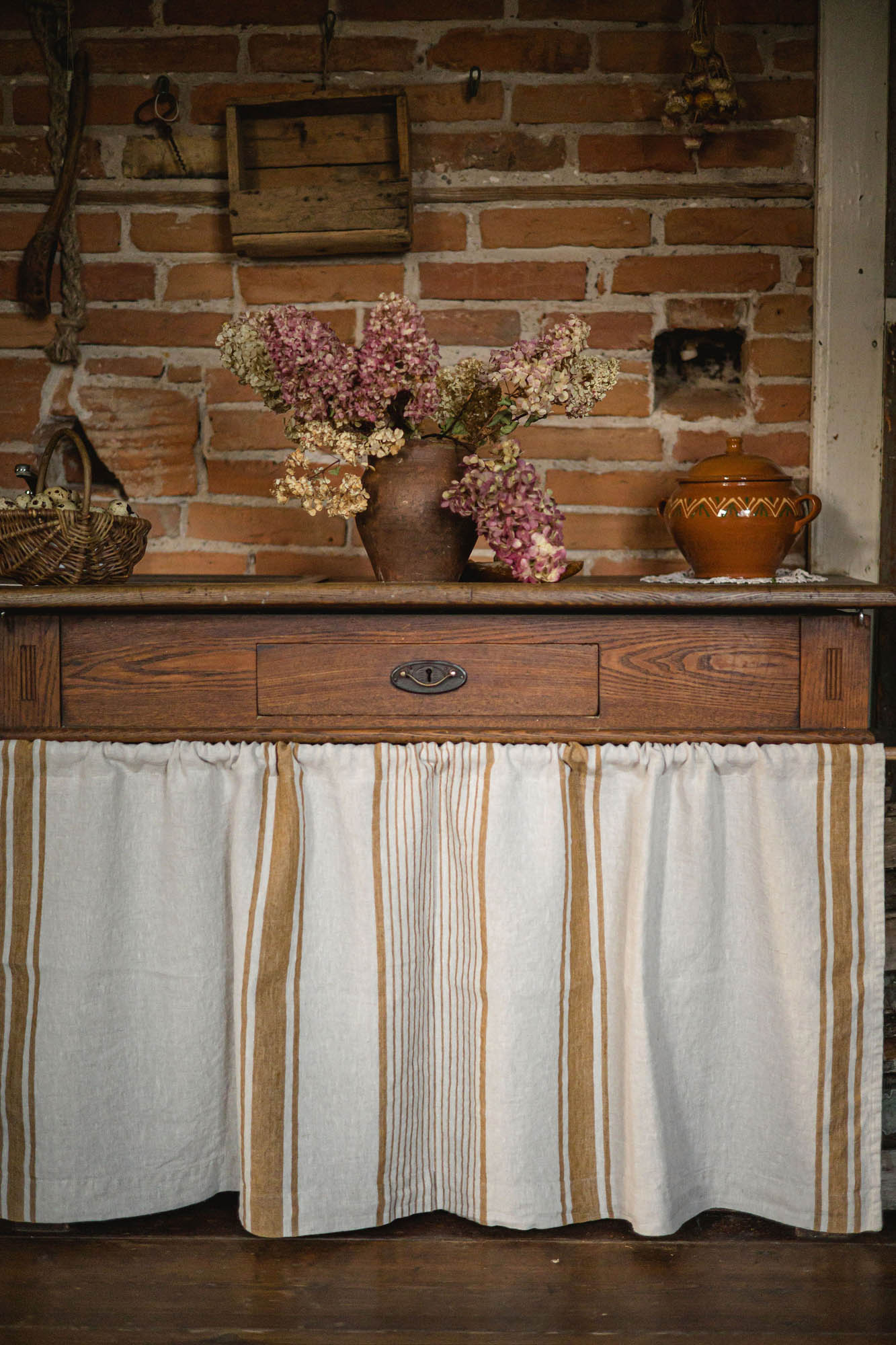French style linen cabinet curtain with classic golden stripes