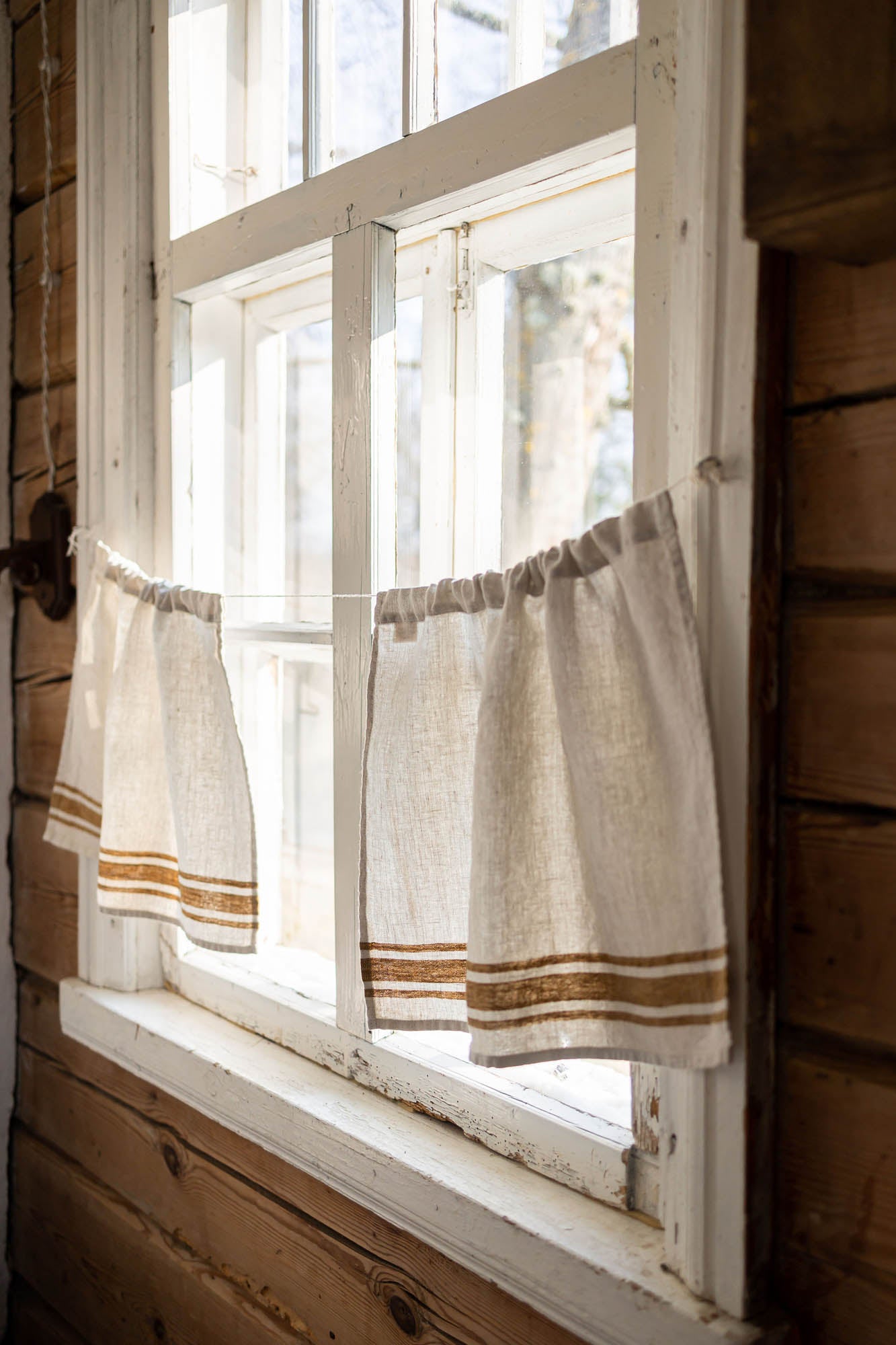 French style linen cafe curtain with golden stripes