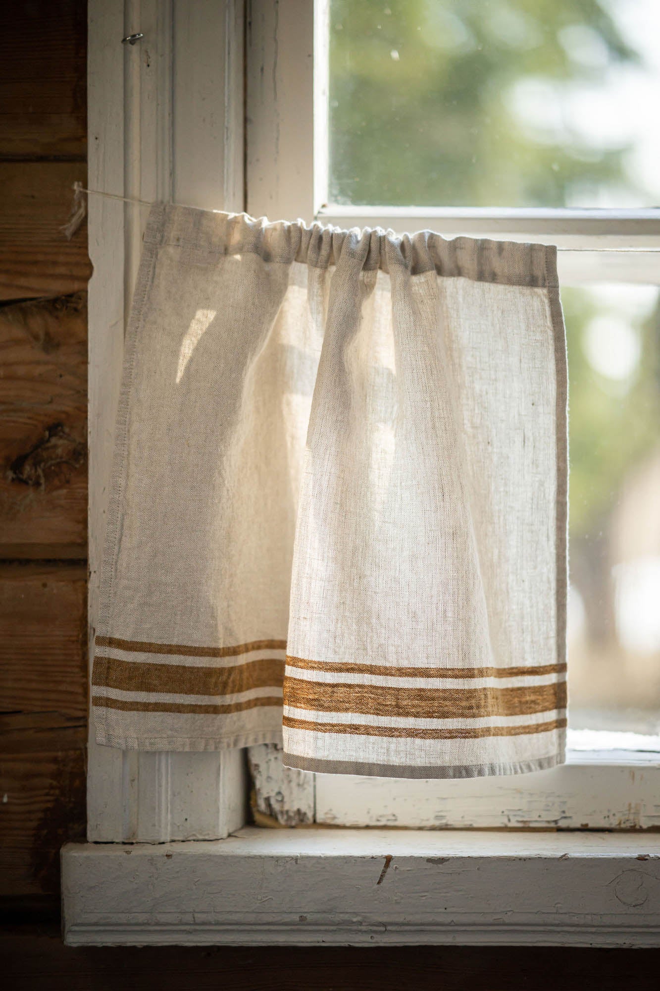 French style linen cafe curtain with golden stripes
