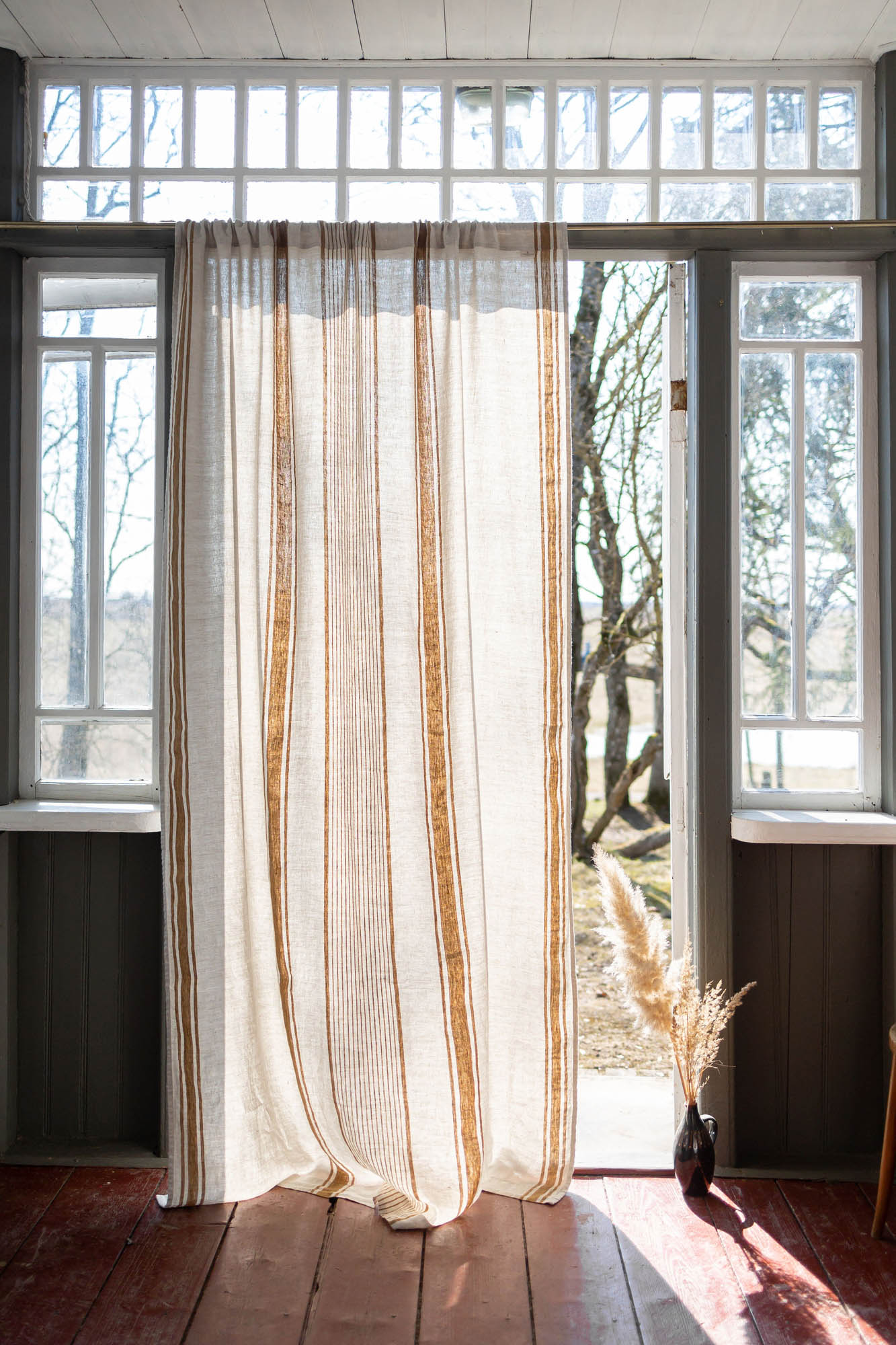 French style linen curtain with golden stripes