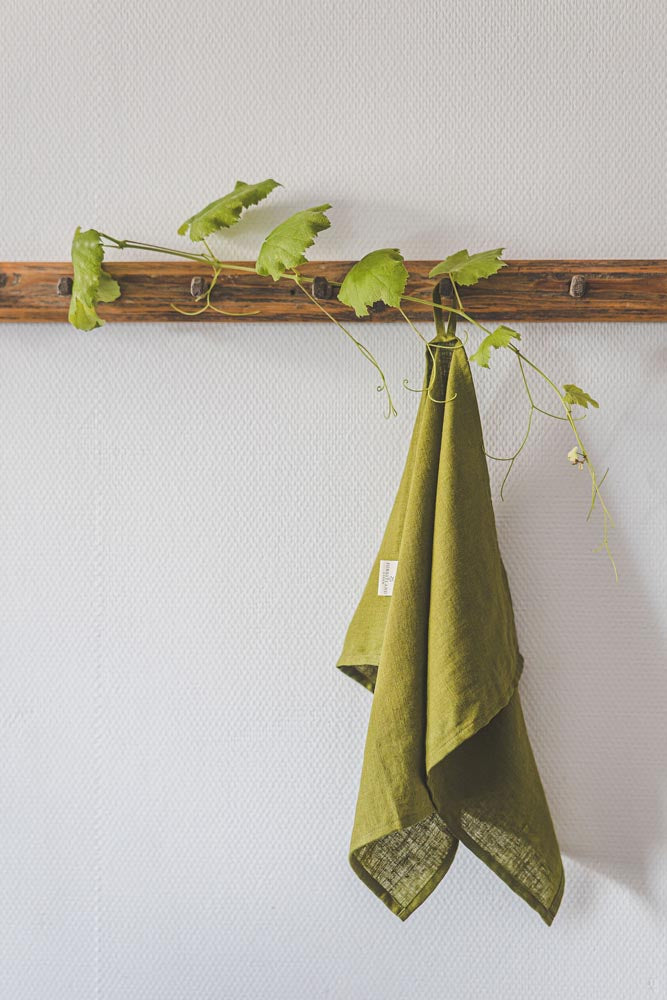 Moss green linen tea towels - set of 2