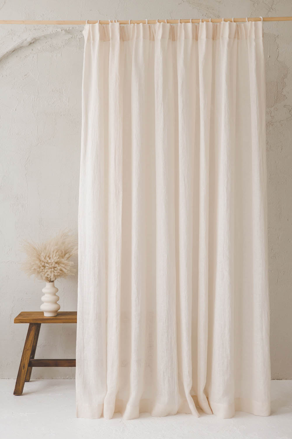 Sheer pencil pleat linen curtain in light cream