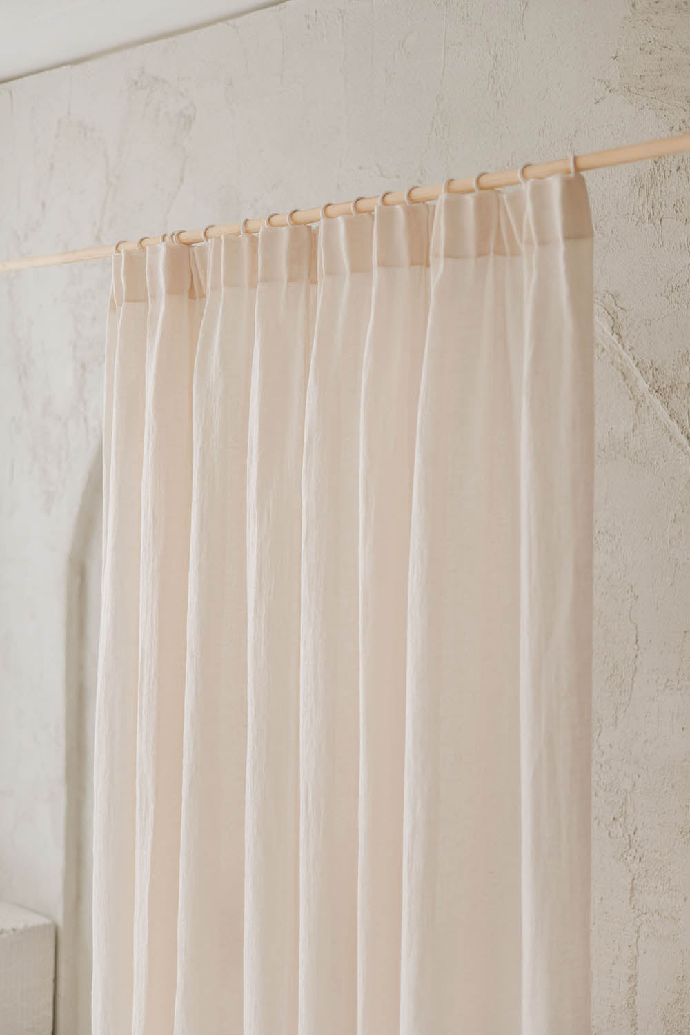 Sheer pencil pleat linen curtain in light cream