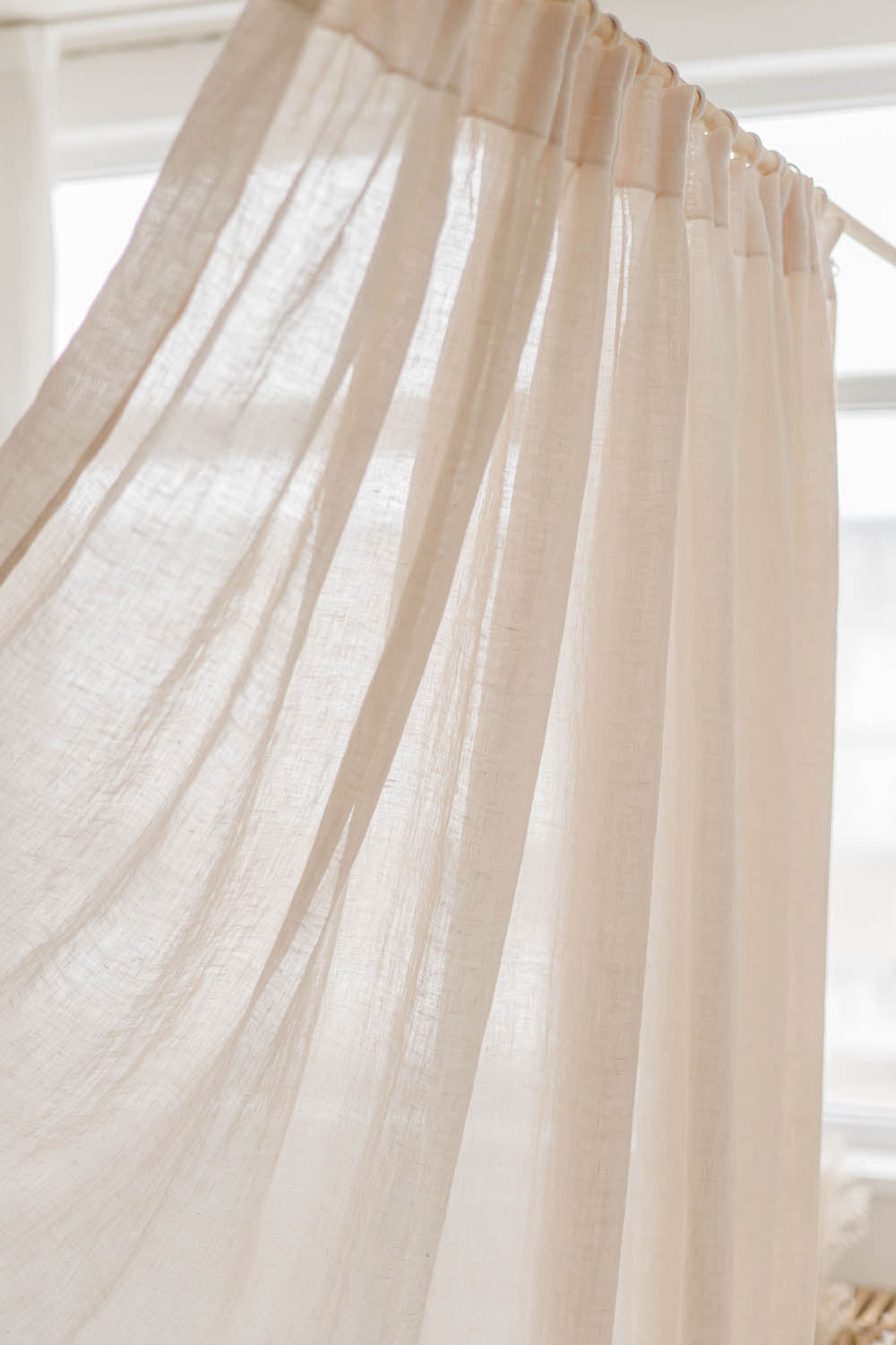 Sheer pencil pleat linen curtain in light cream