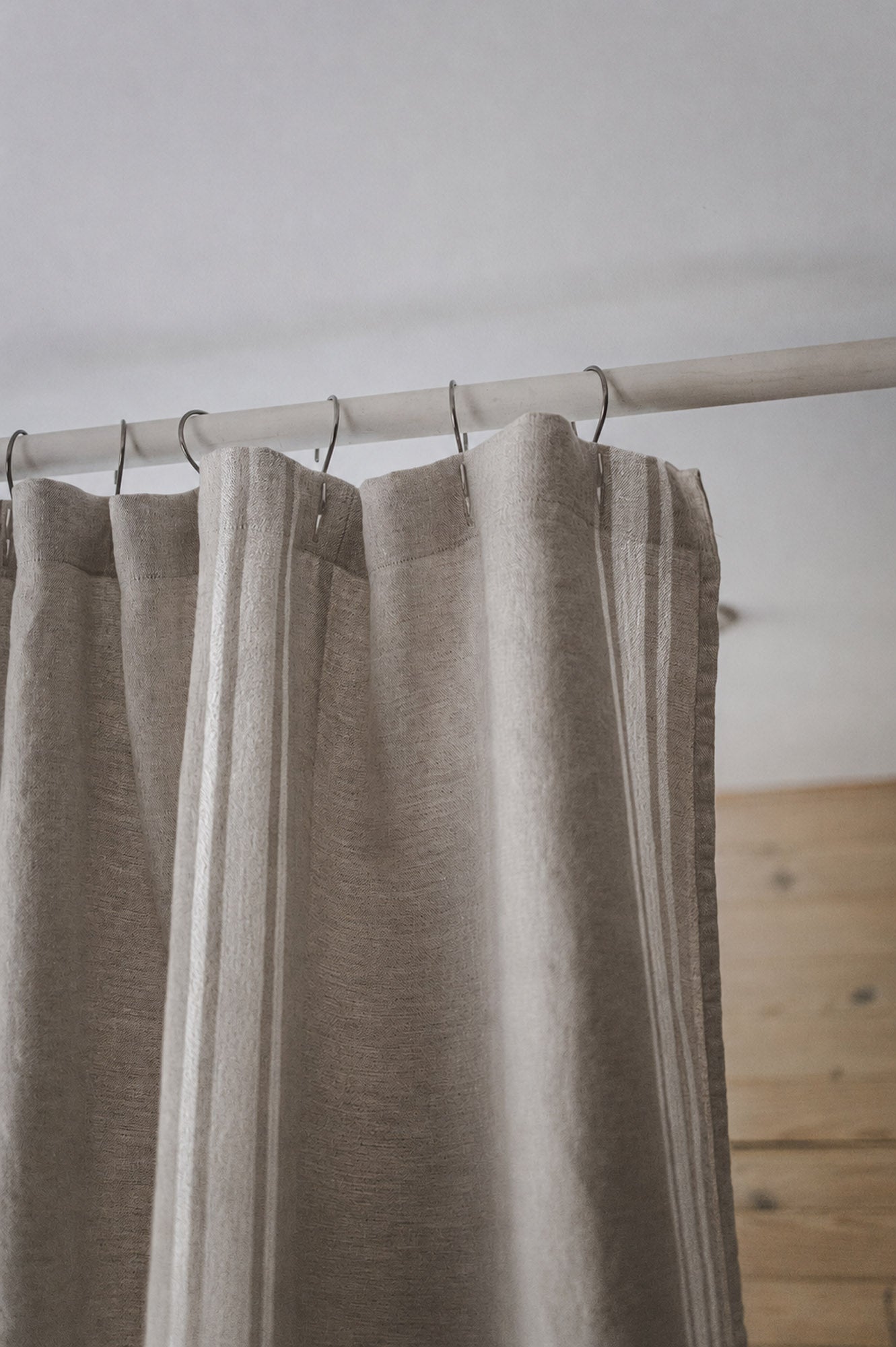 French style linen shower curtain with natural stripes