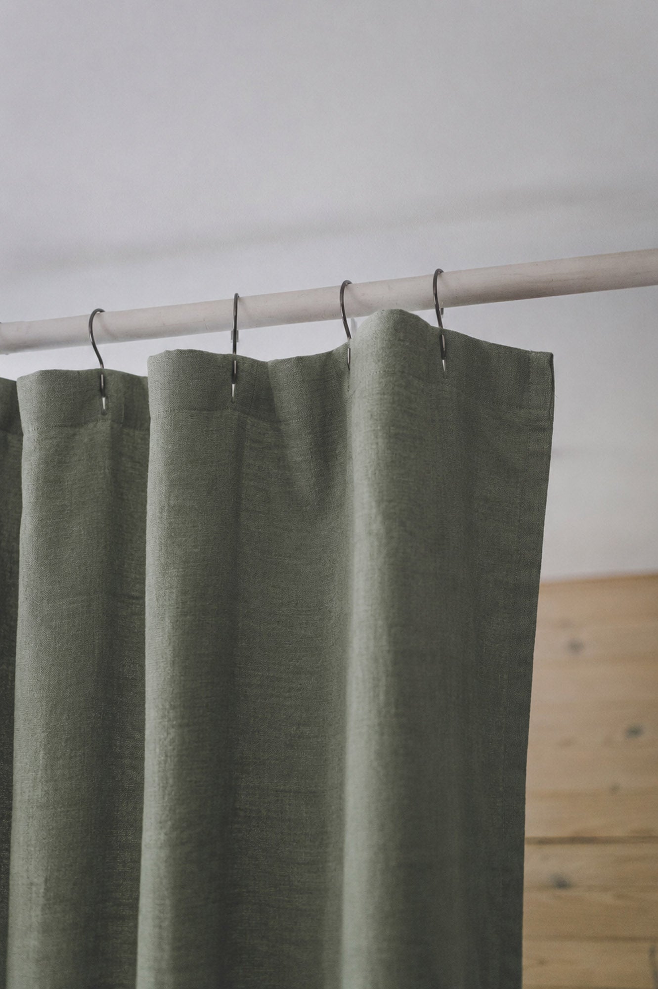 Gray green linen shower curtain