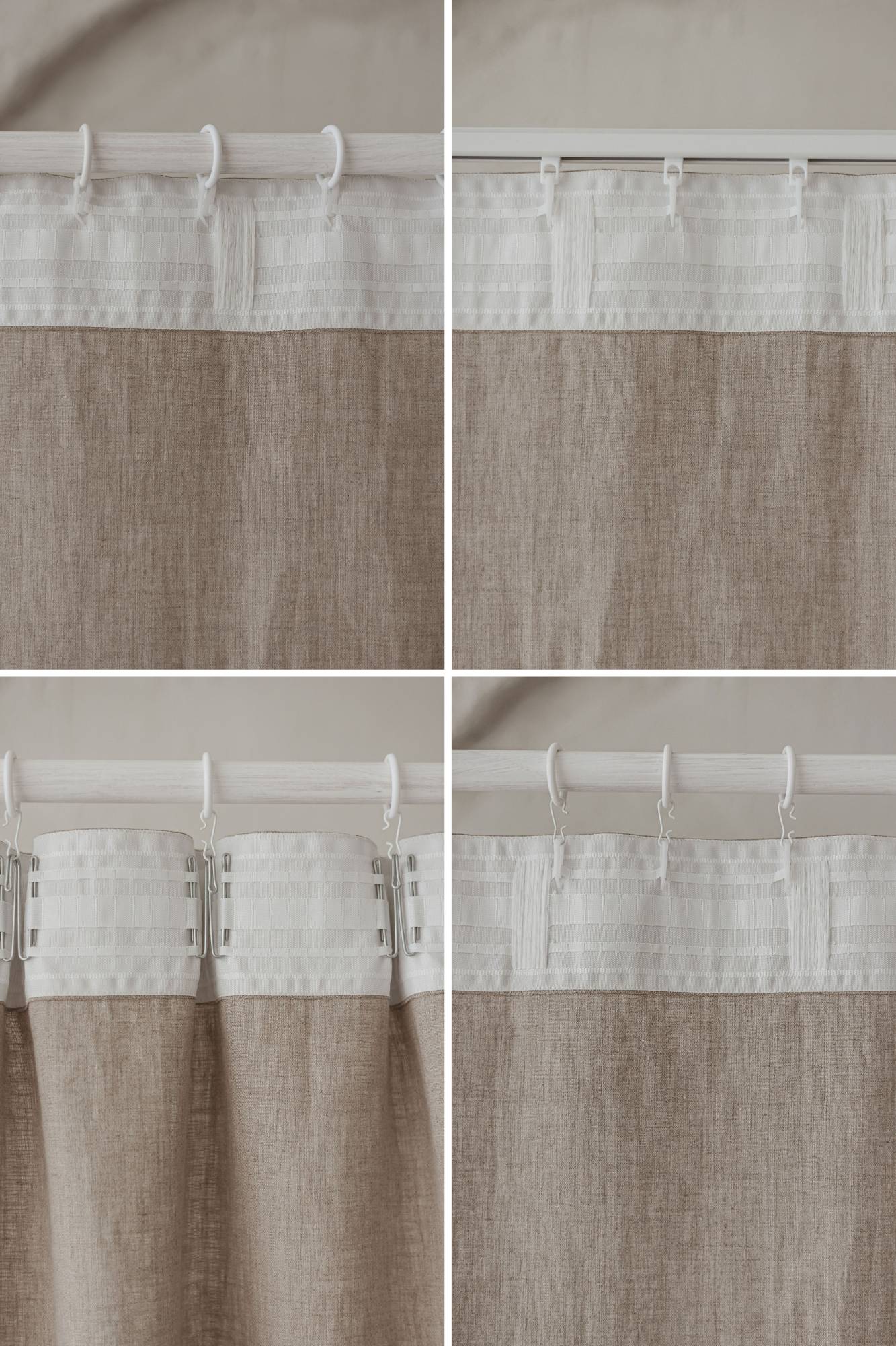 Heavyweight burnt orange linen curtain with multifunctional heading tape