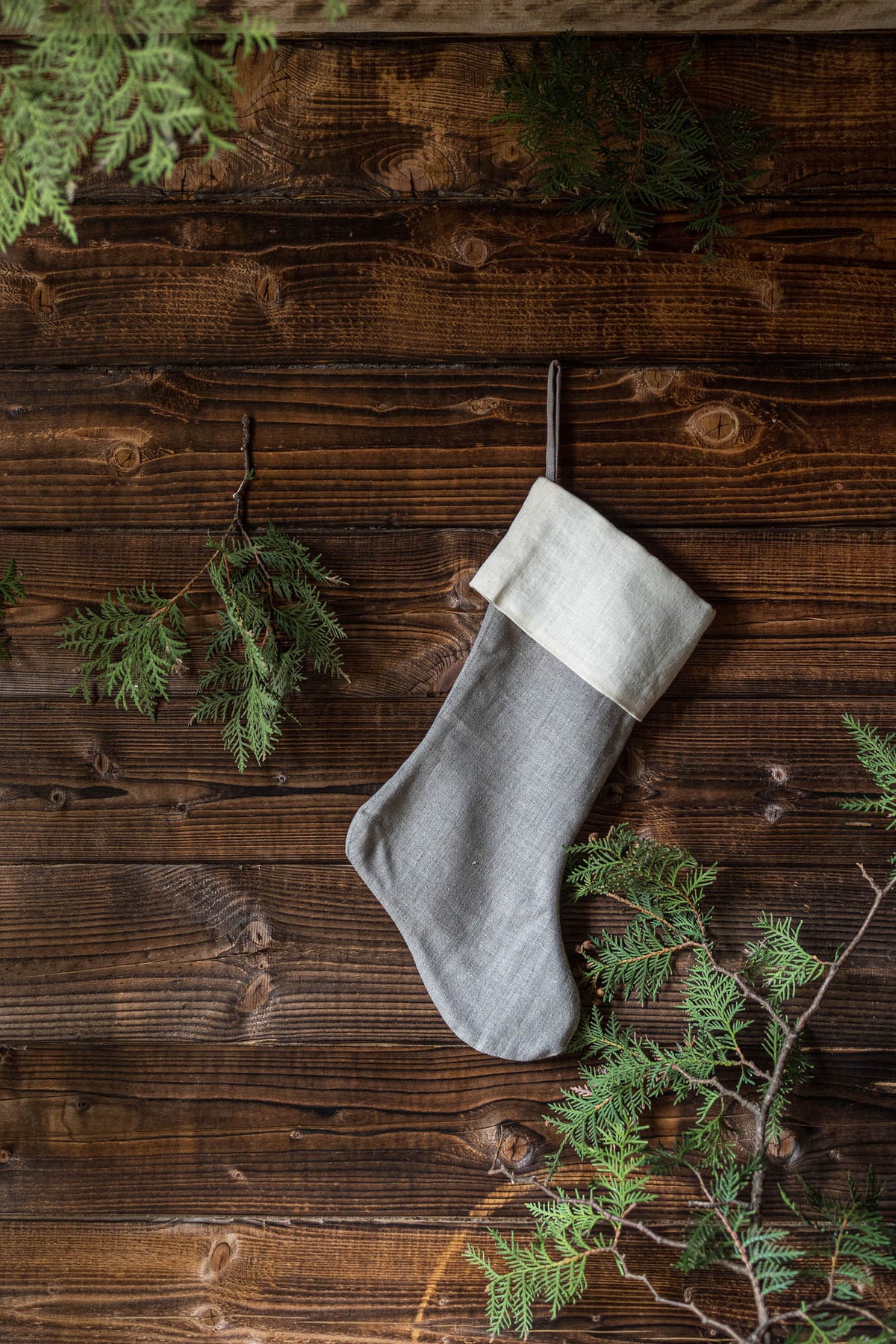 Natural linen Christmas stocking