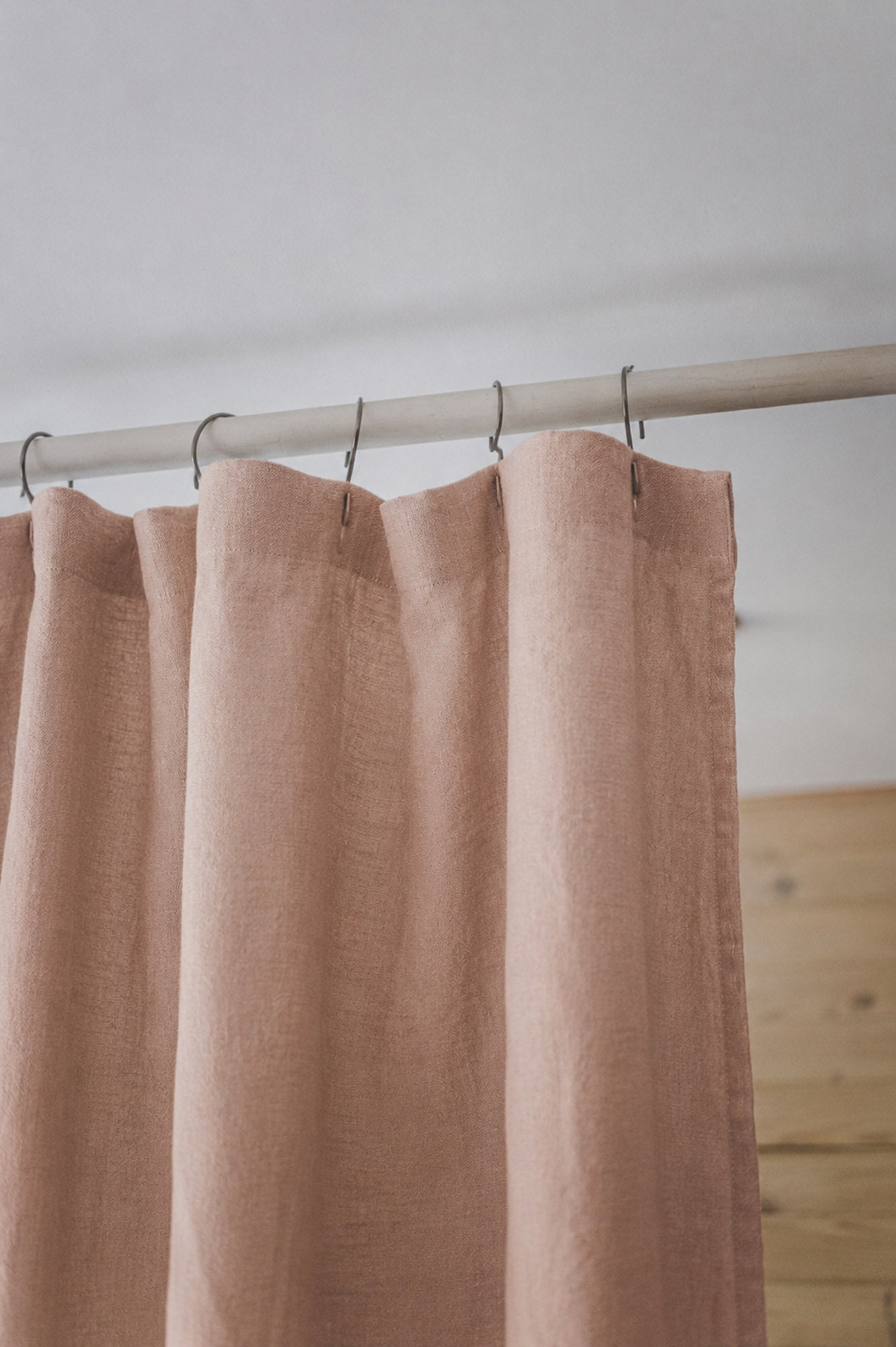 Misty rose linen shower curtain