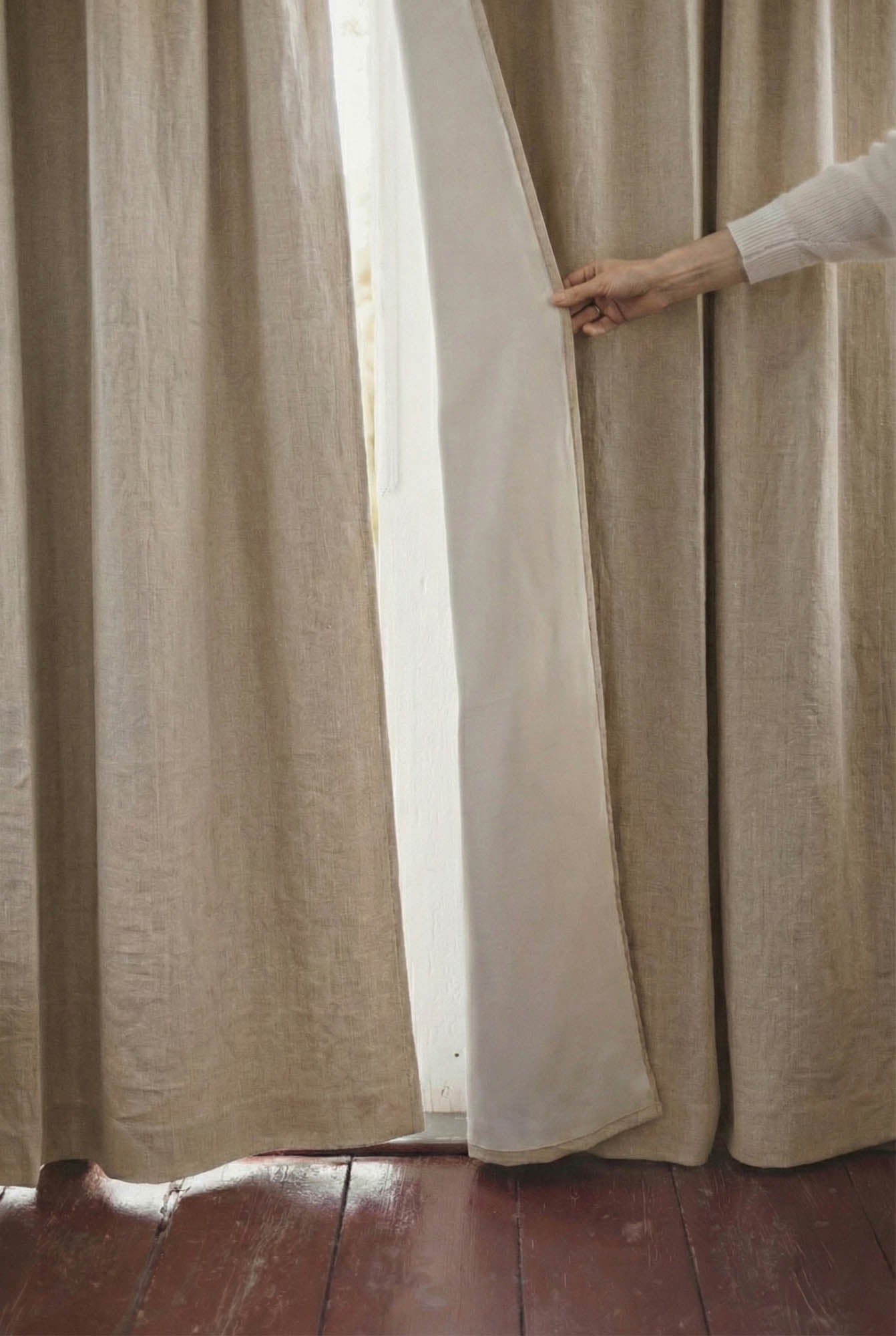 Sand linen blackout curtain with multifunctional heading tape